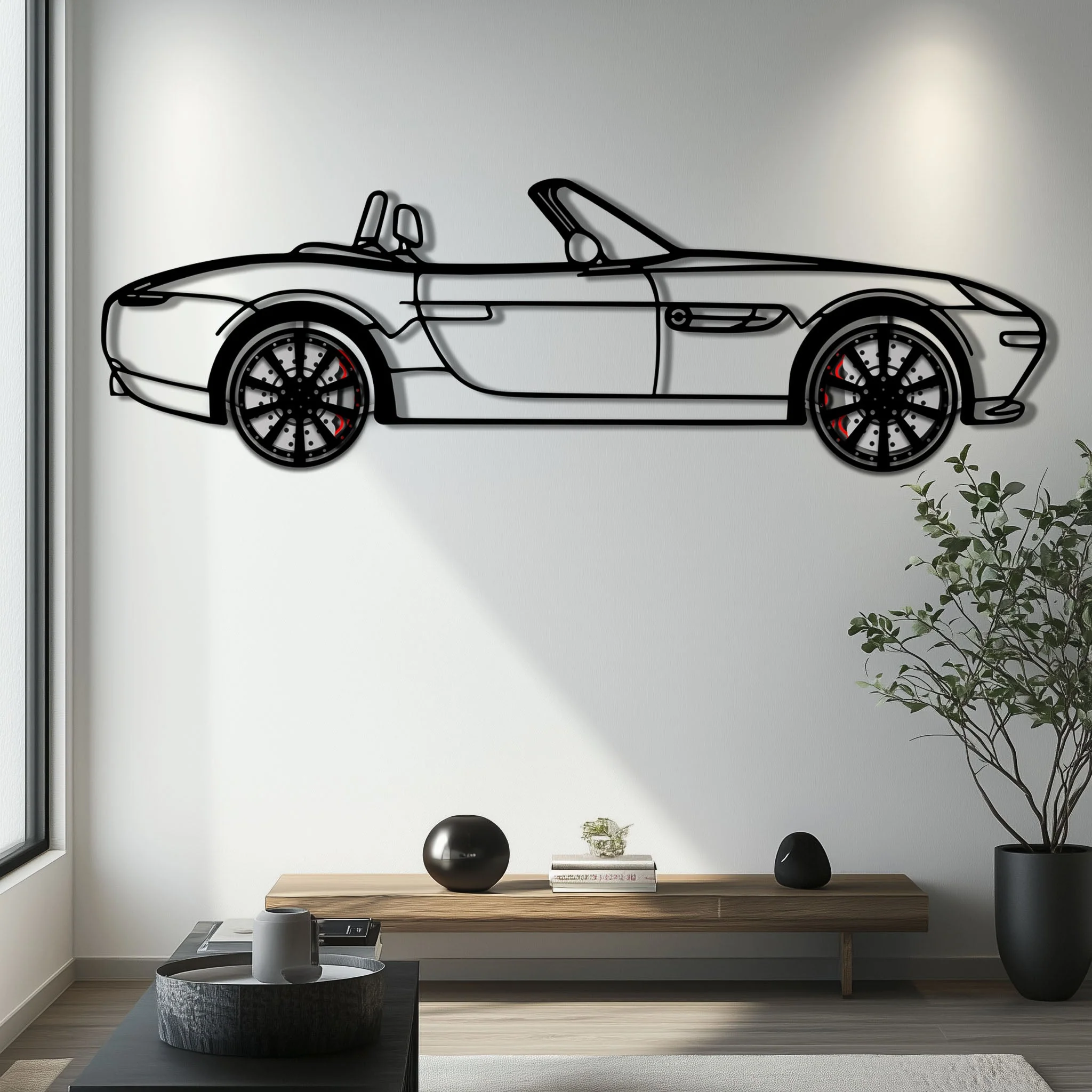 BMW Z8 Metal Car Wall Art with Rotating Wheels - Classic Luxury Roadster Silhouette - Interactive Automotive Wall Decor - KAFMEKA115 - Image 7