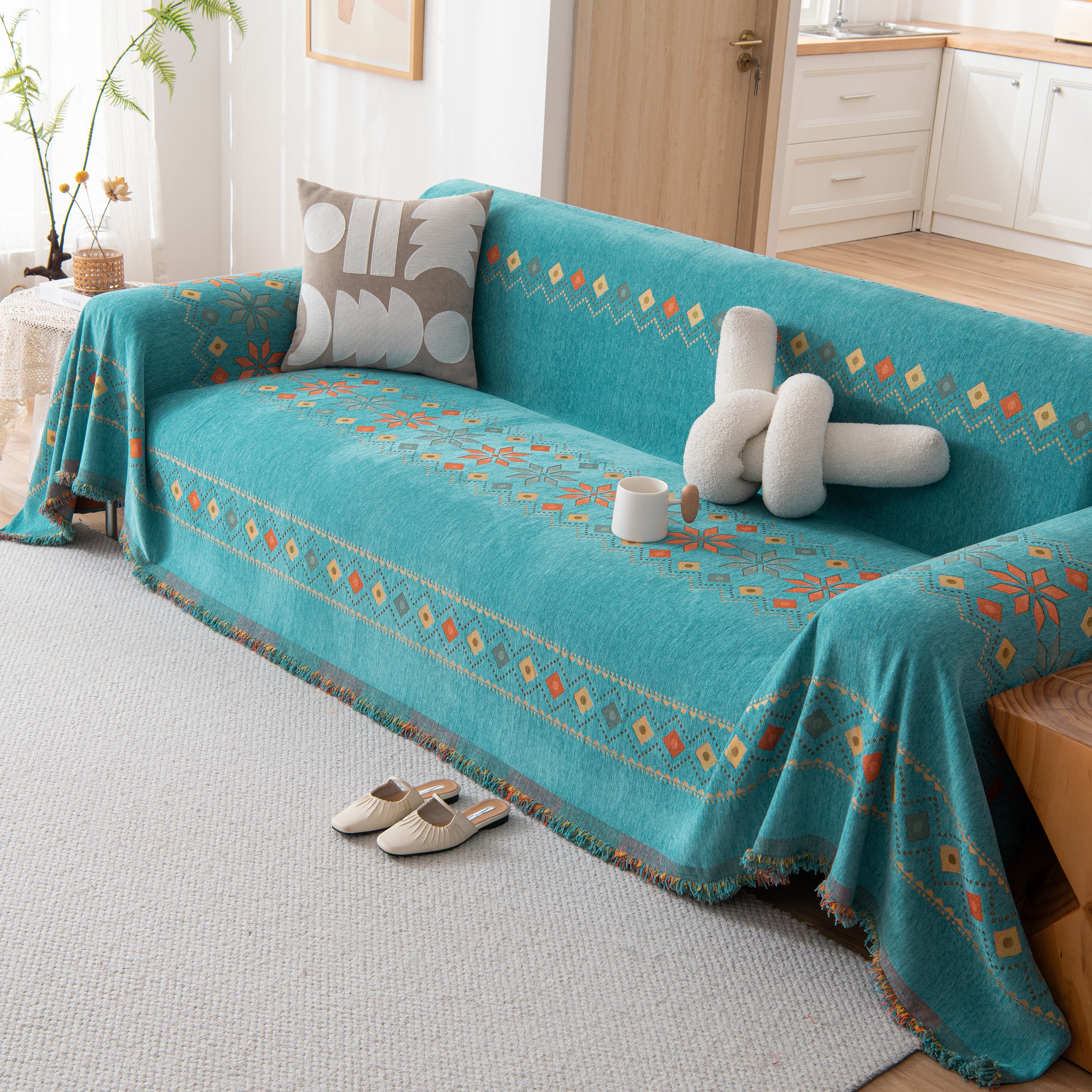 Bohemian Geometric Sofa Throw Cover, Cozy & Protective Ethnic-Inspired Couch Cover - Image 100