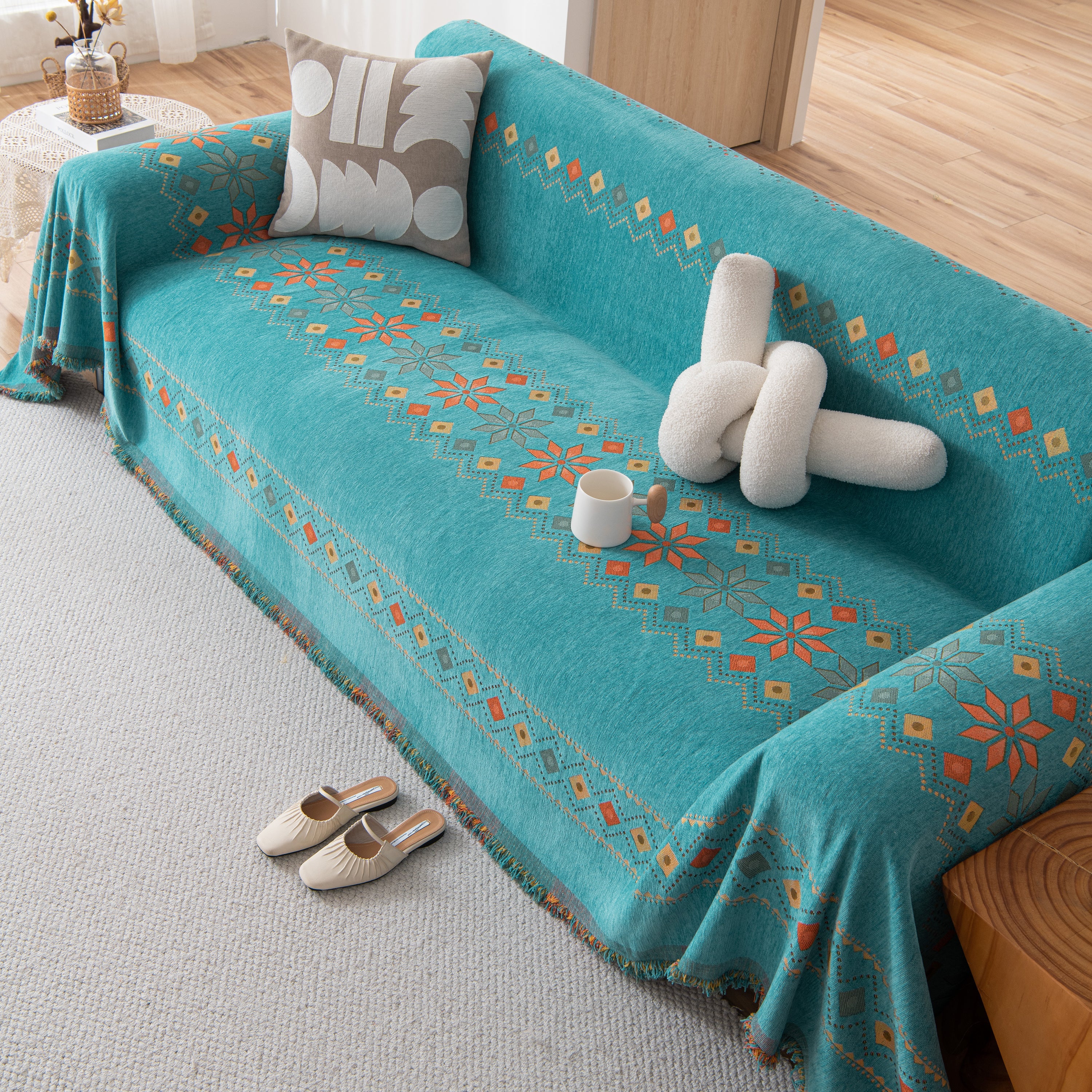 Bohemian Geometric Sofa Throw Cover, Cozy & Protective Ethnic-Inspired Couch Cover - Image 102