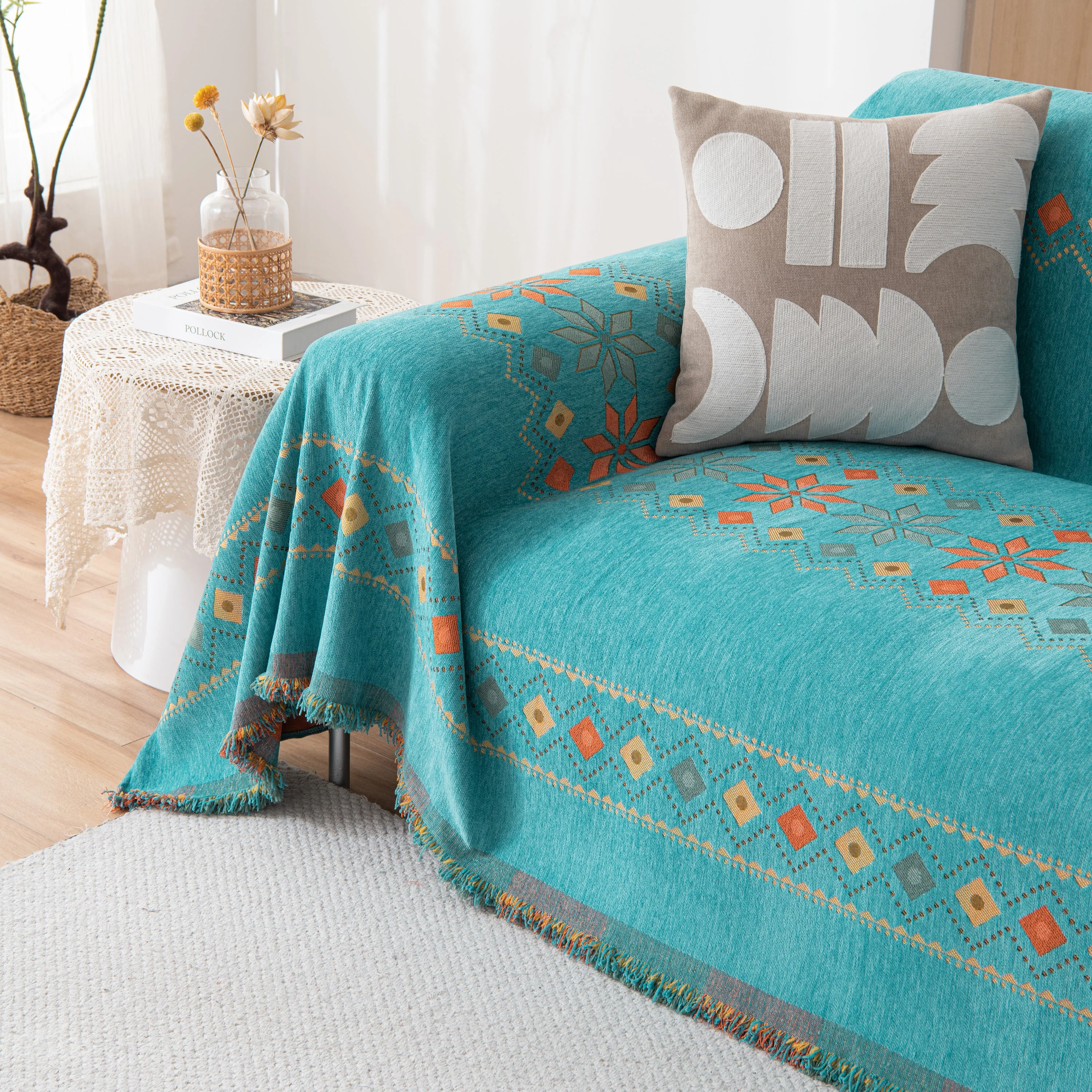Bohemian Geometric Sofa Throw Cover, Cozy & Protective Ethnic-Inspired Couch Cover - Image 106