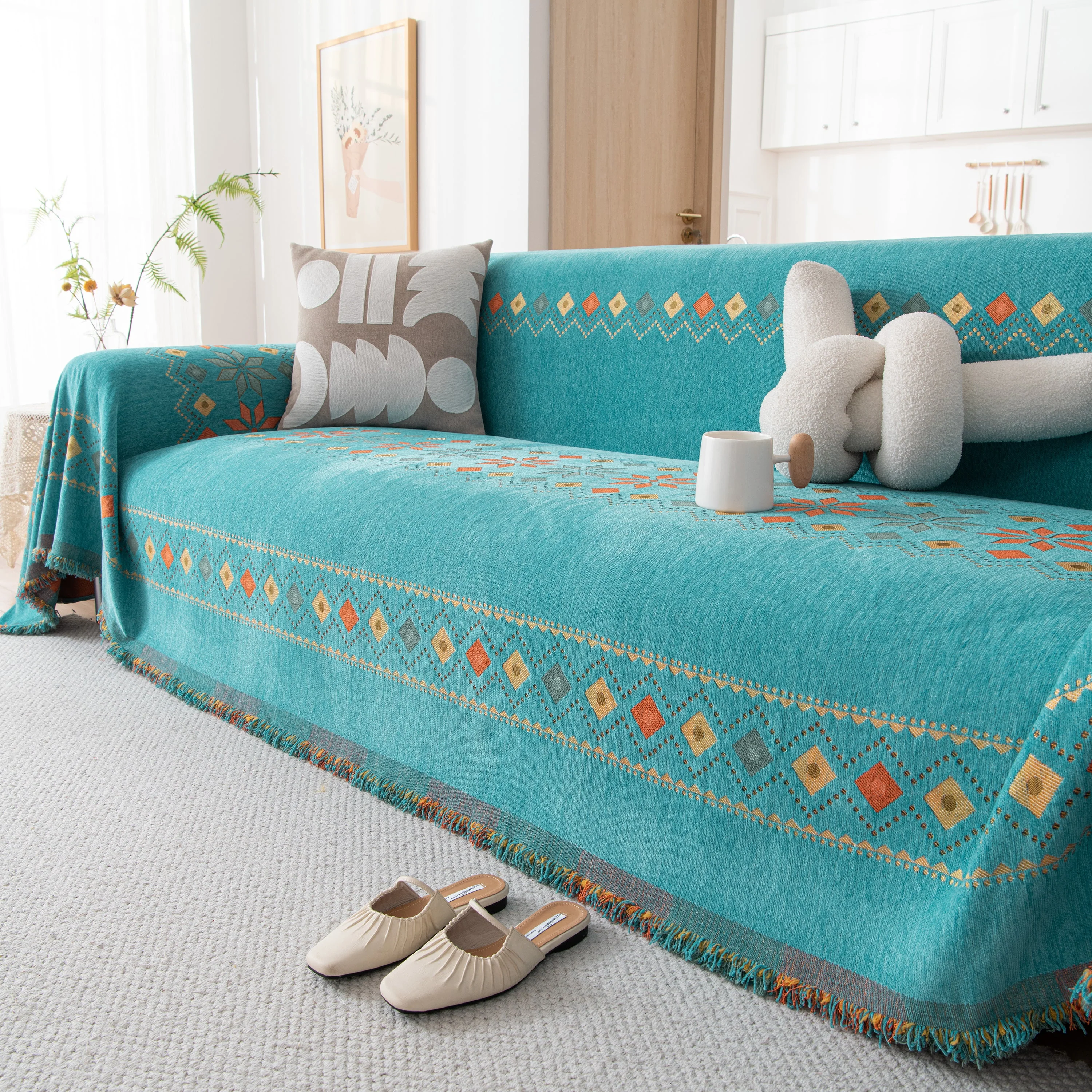 Bohemian Geometric Sofa Throw Cover, Cozy & Protective Ethnic-Inspired Couch Cover - Image 109
