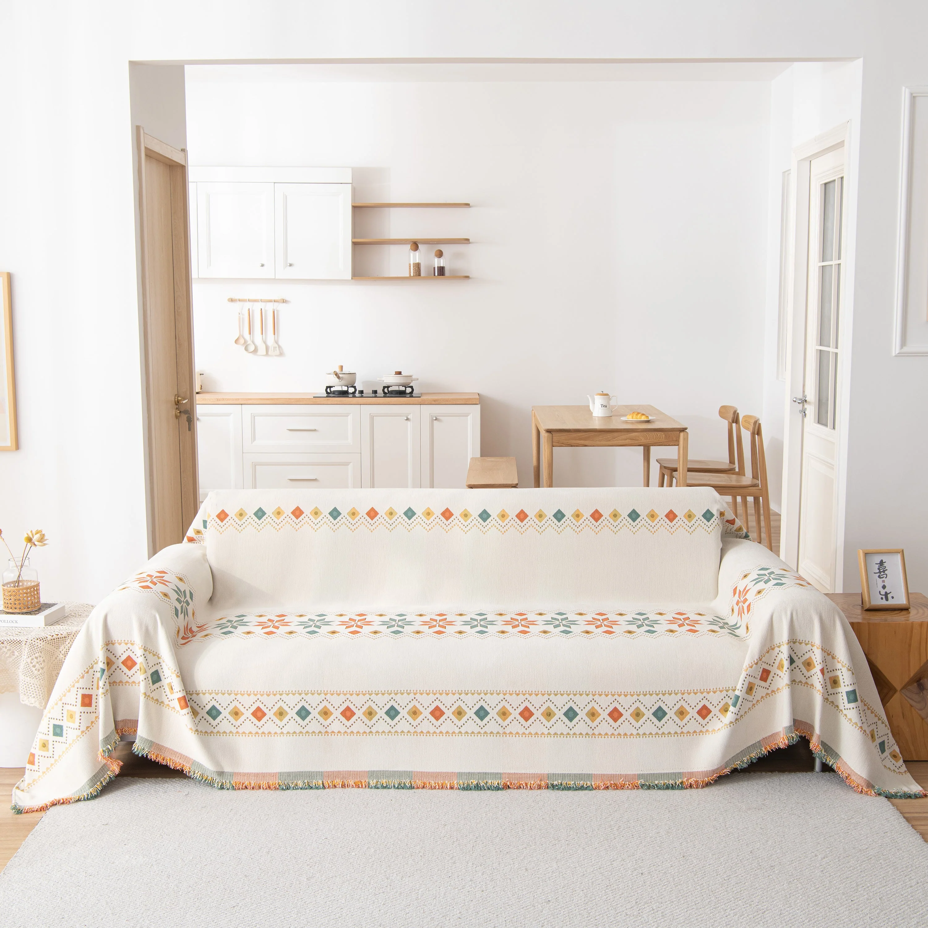Bohemian Geometric Sofa Throw Cover, Cozy & Protective Ethnic-Inspired Couch Cover - Image 11