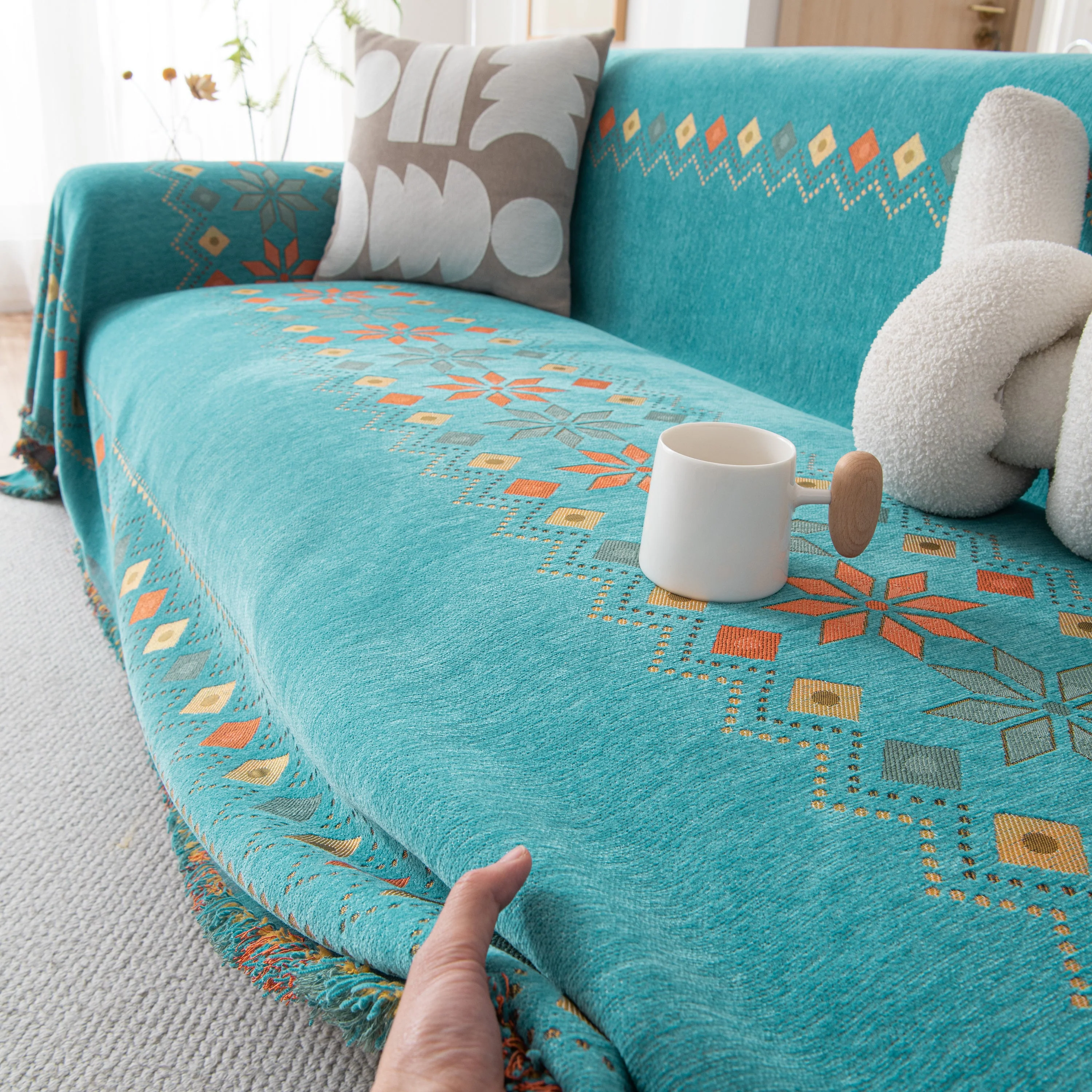 Bohemian Geometric Sofa Throw Cover, Cozy & Protective Ethnic-Inspired Couch Cover - Image 112