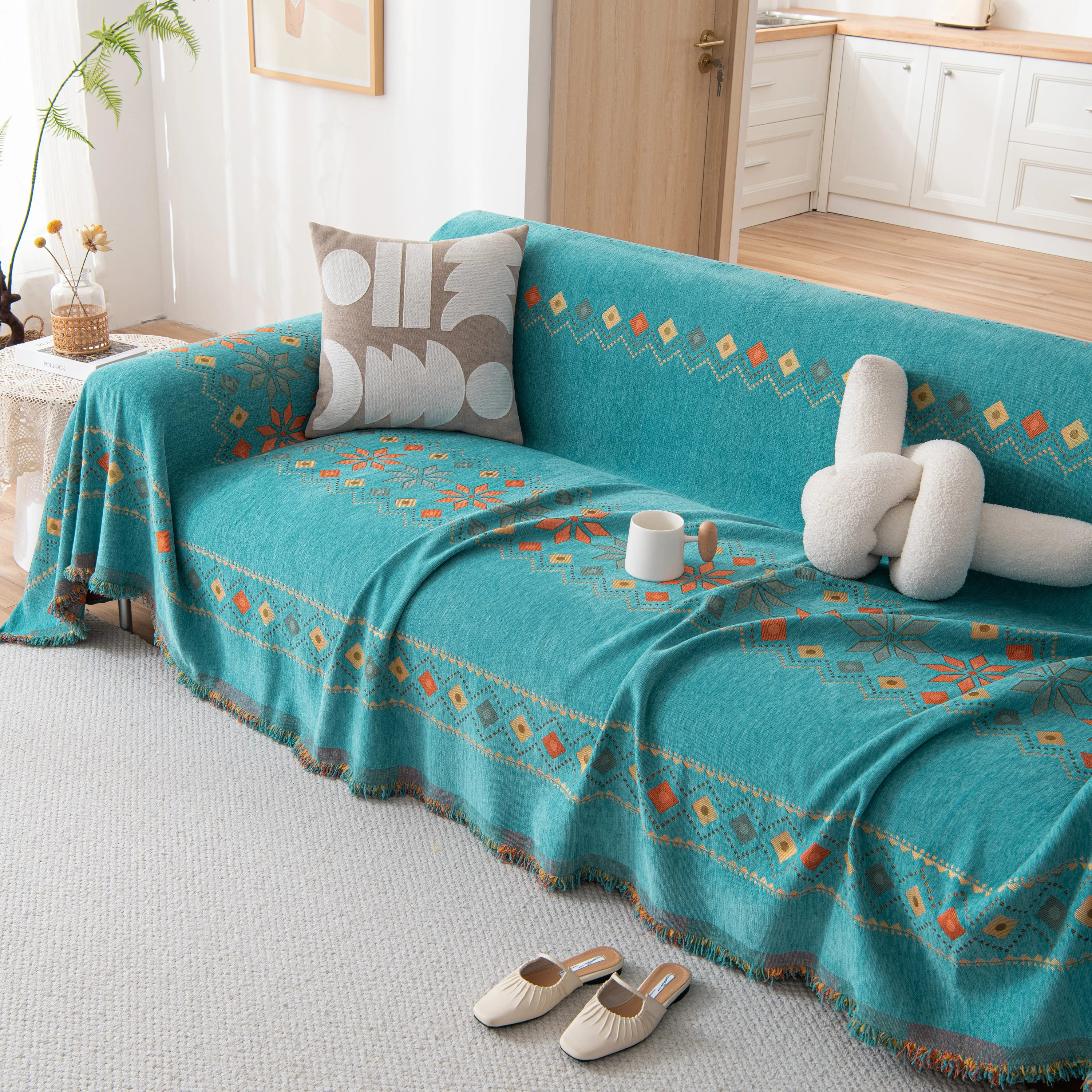 Bohemian Geometric Sofa Throw Cover, Cozy & Protective Ethnic-Inspired Couch Cover - Image 113