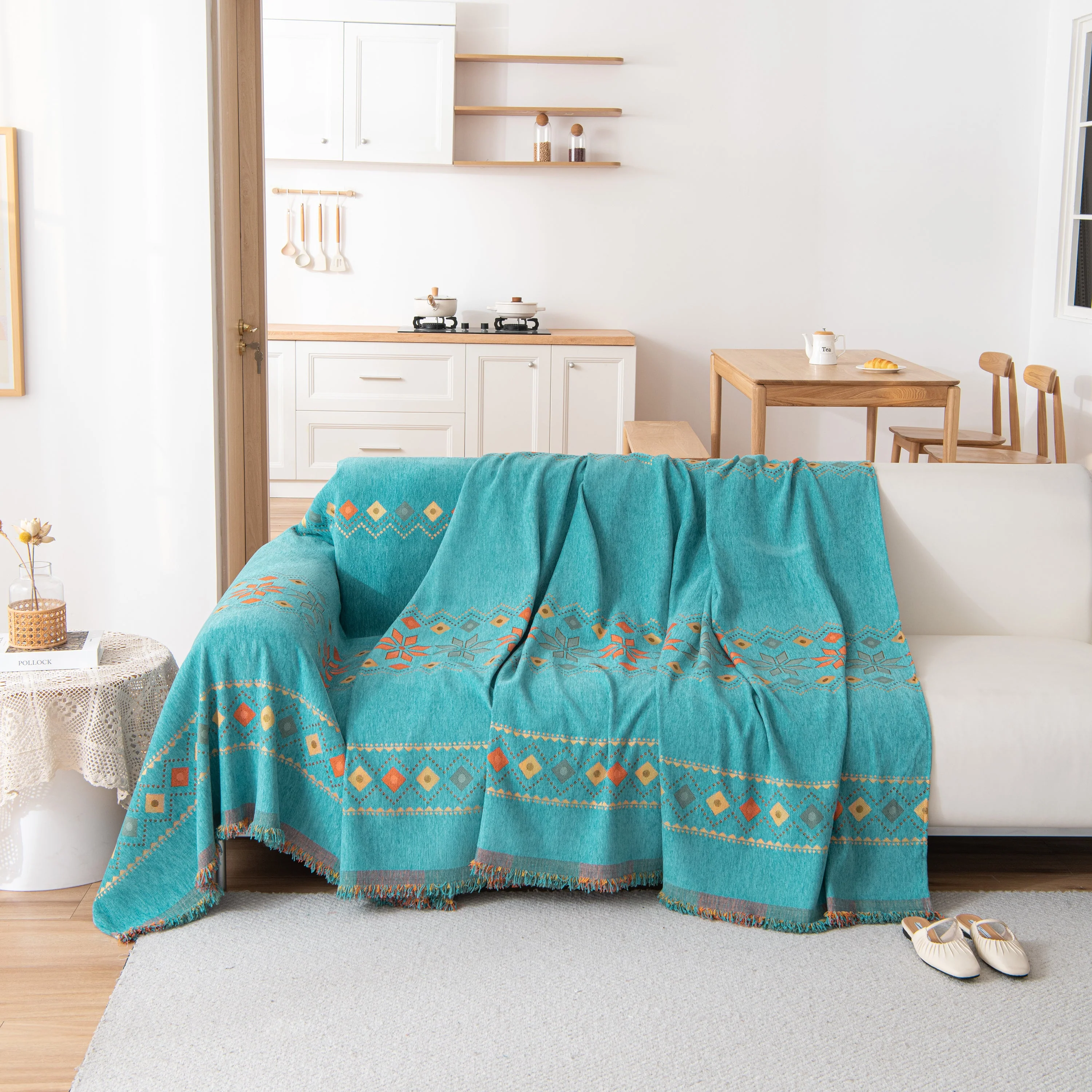 Bohemian Geometric Sofa Throw Cover, Cozy & Protective Ethnic-Inspired Couch Cover - Image 118