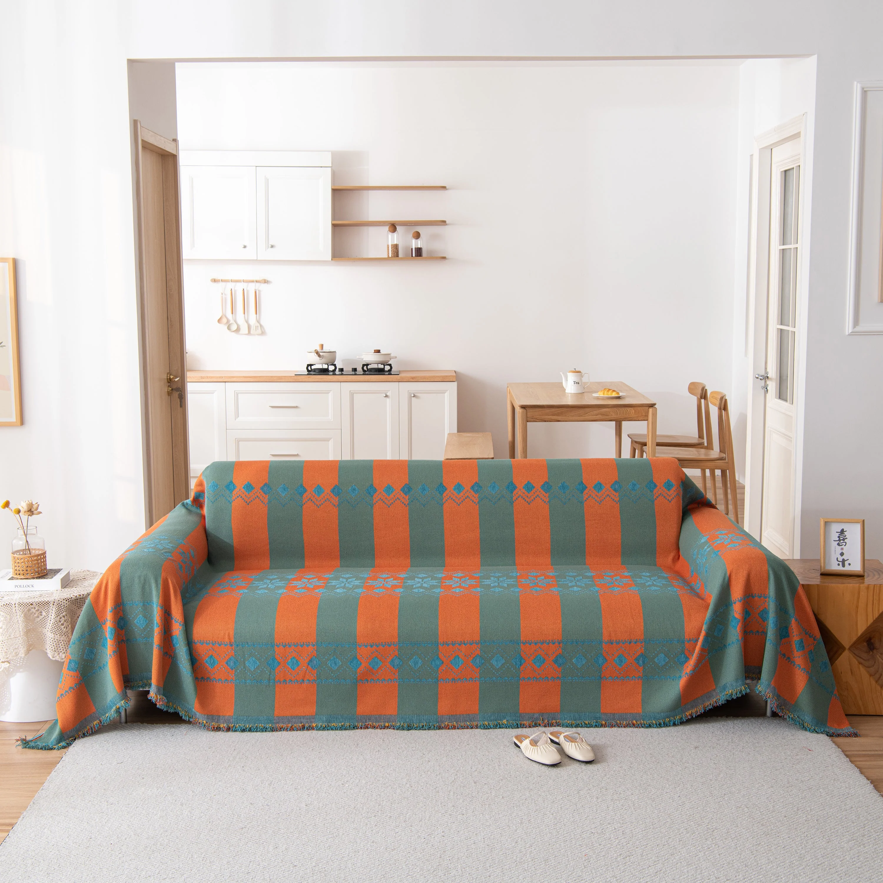 Bohemian Geometric Sofa Throw Cover, Cozy & Protective Ethnic-Inspired Couch Cover - Image 124