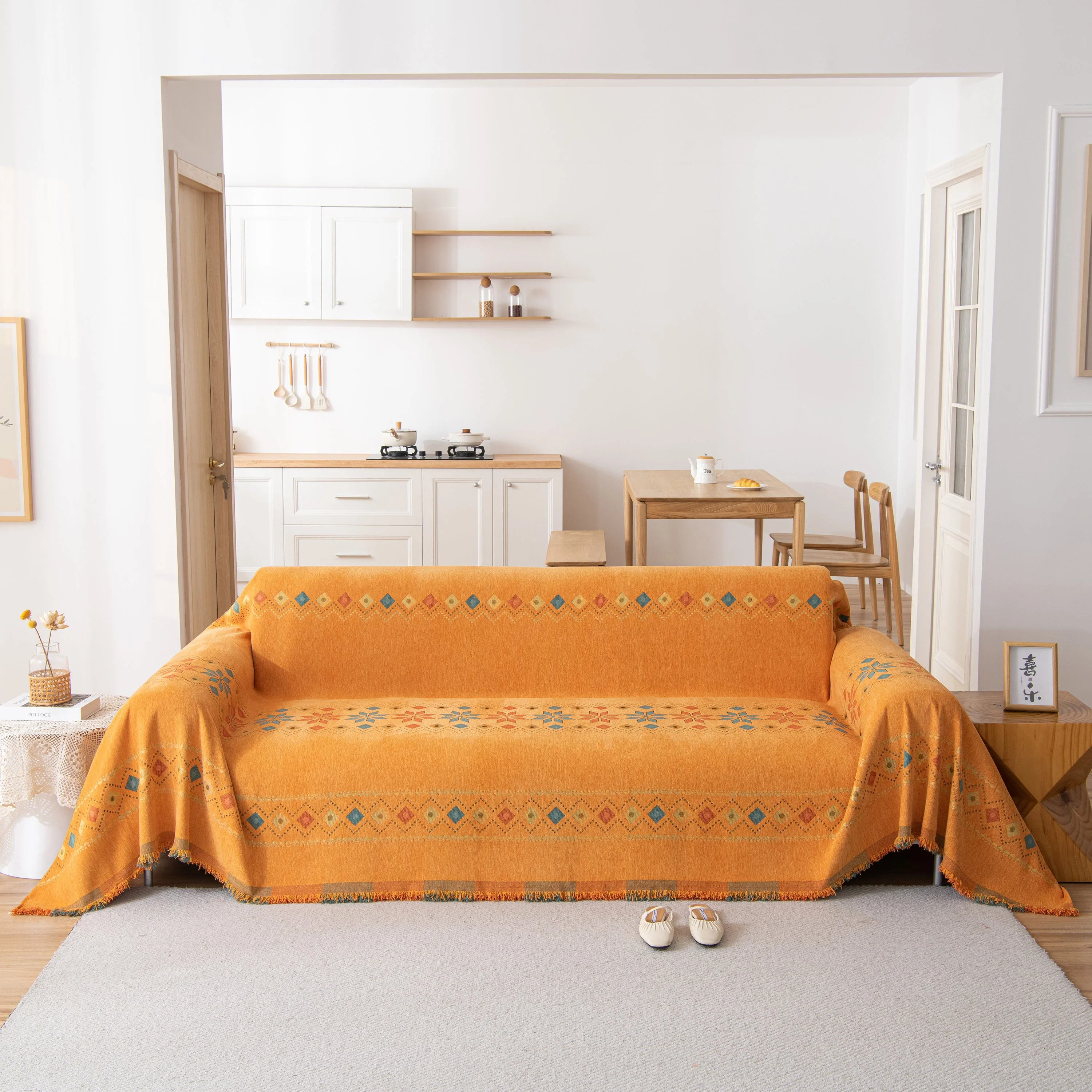 Bohemian Geometric Sofa Throw Cover, Cozy & Protective Ethnic-Inspired Couch Cover - Image 125