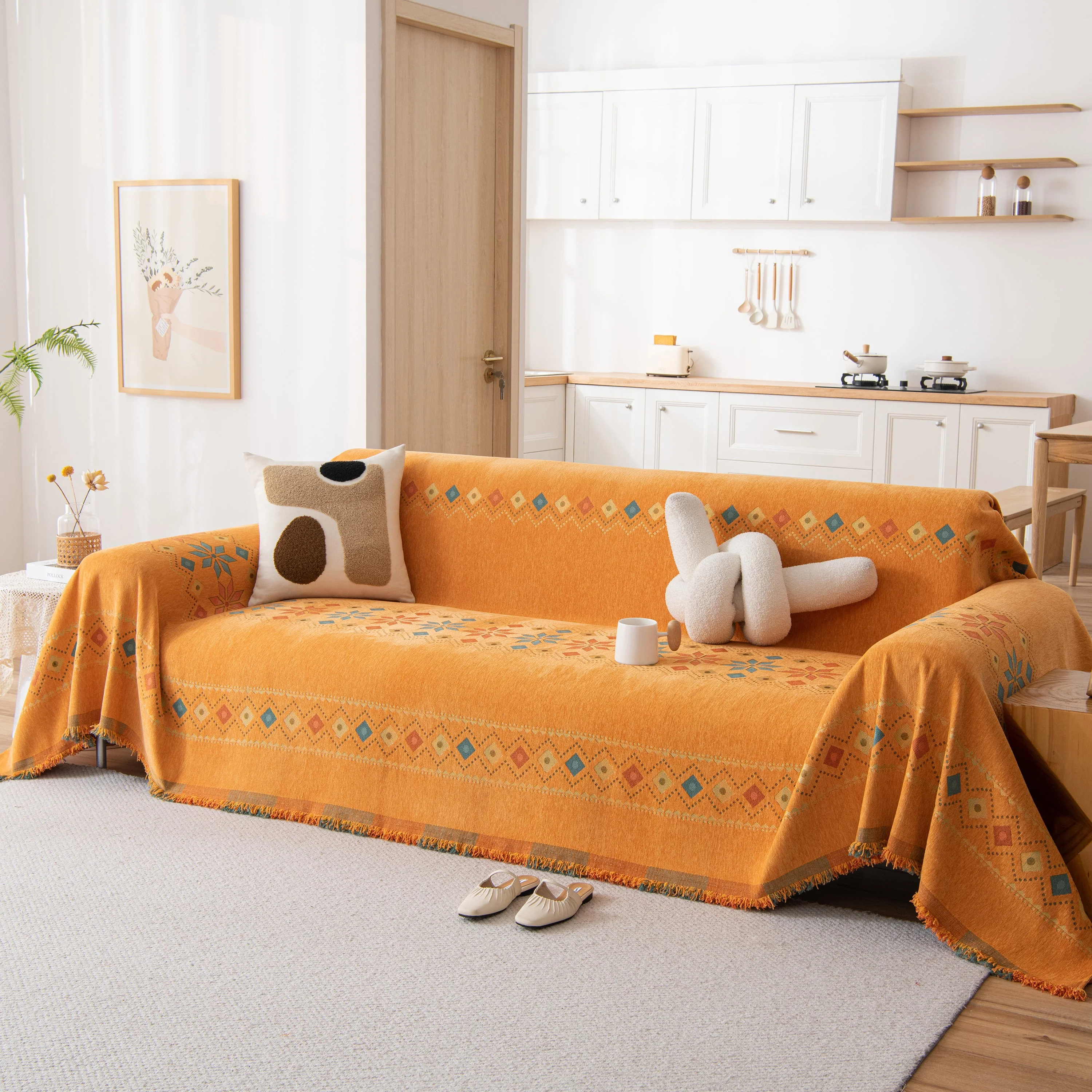 Bohemian Geometric Sofa Throw Cover, Cozy & Protective Ethnic-Inspired Couch Cover - Image 128