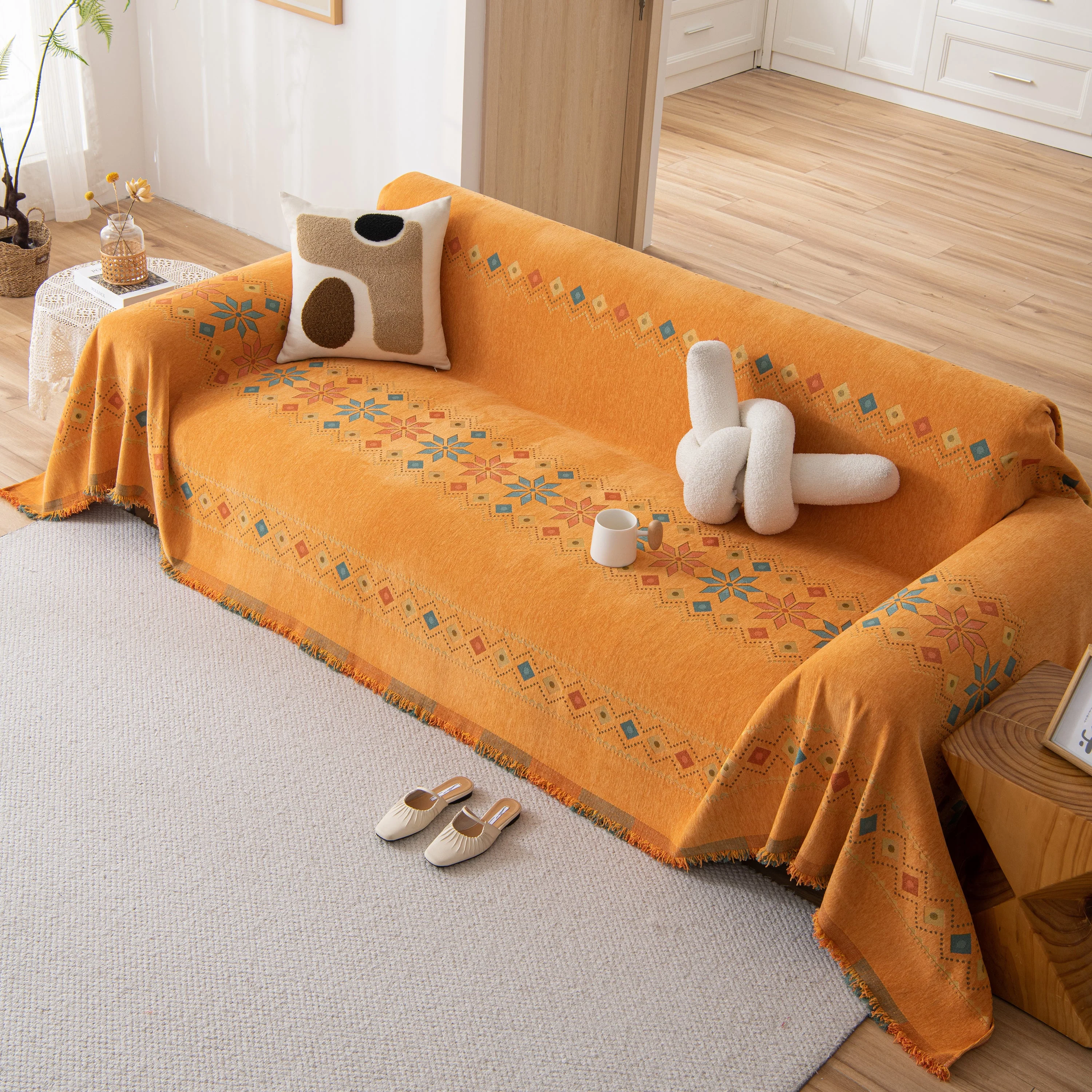 Bohemian Geometric Sofa Throw Cover, Cozy & Protective Ethnic-Inspired Couch Cover - Image 129