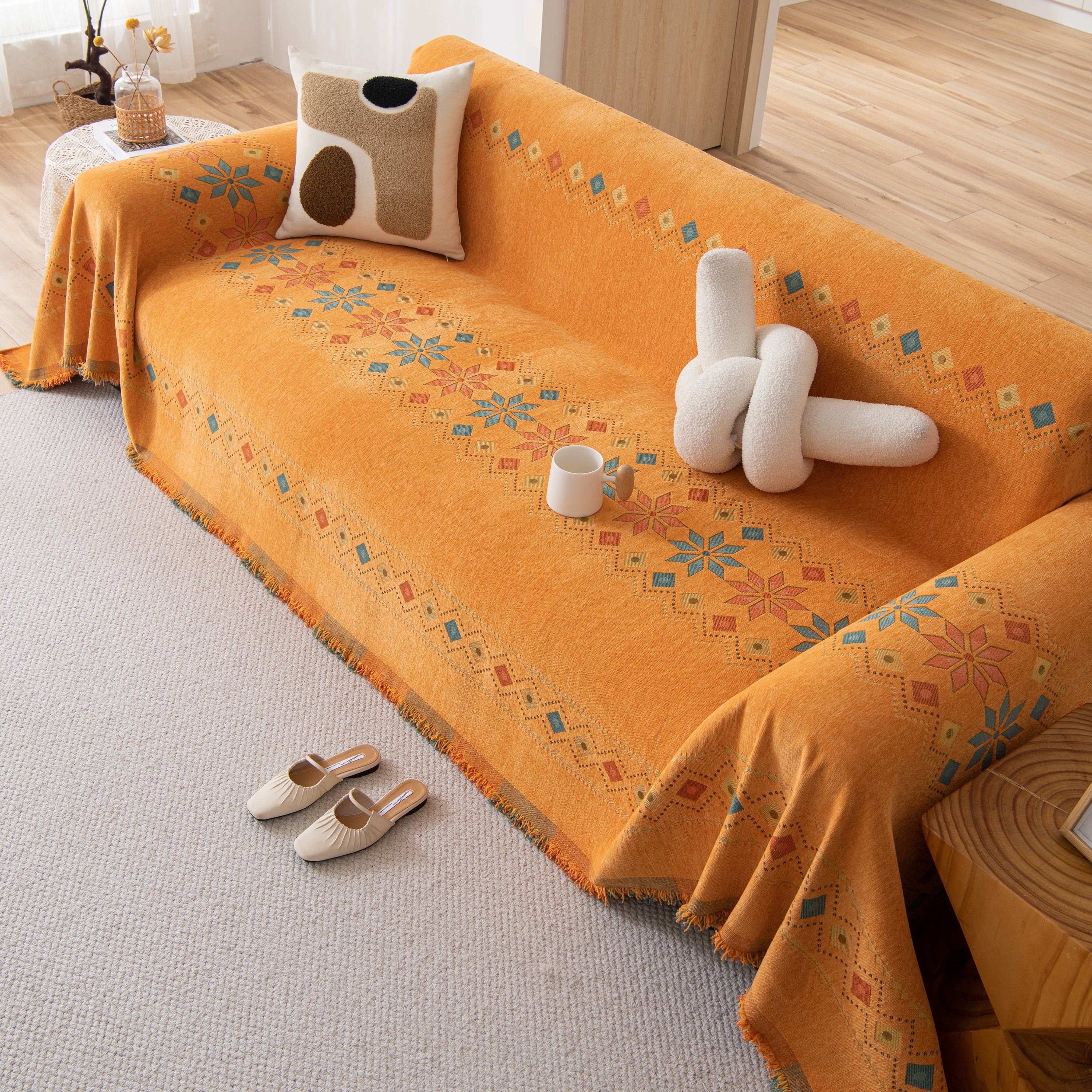 Bohemian Geometric Sofa Throw Cover, Cozy & Protective Ethnic-Inspired Couch Cover - Image 132