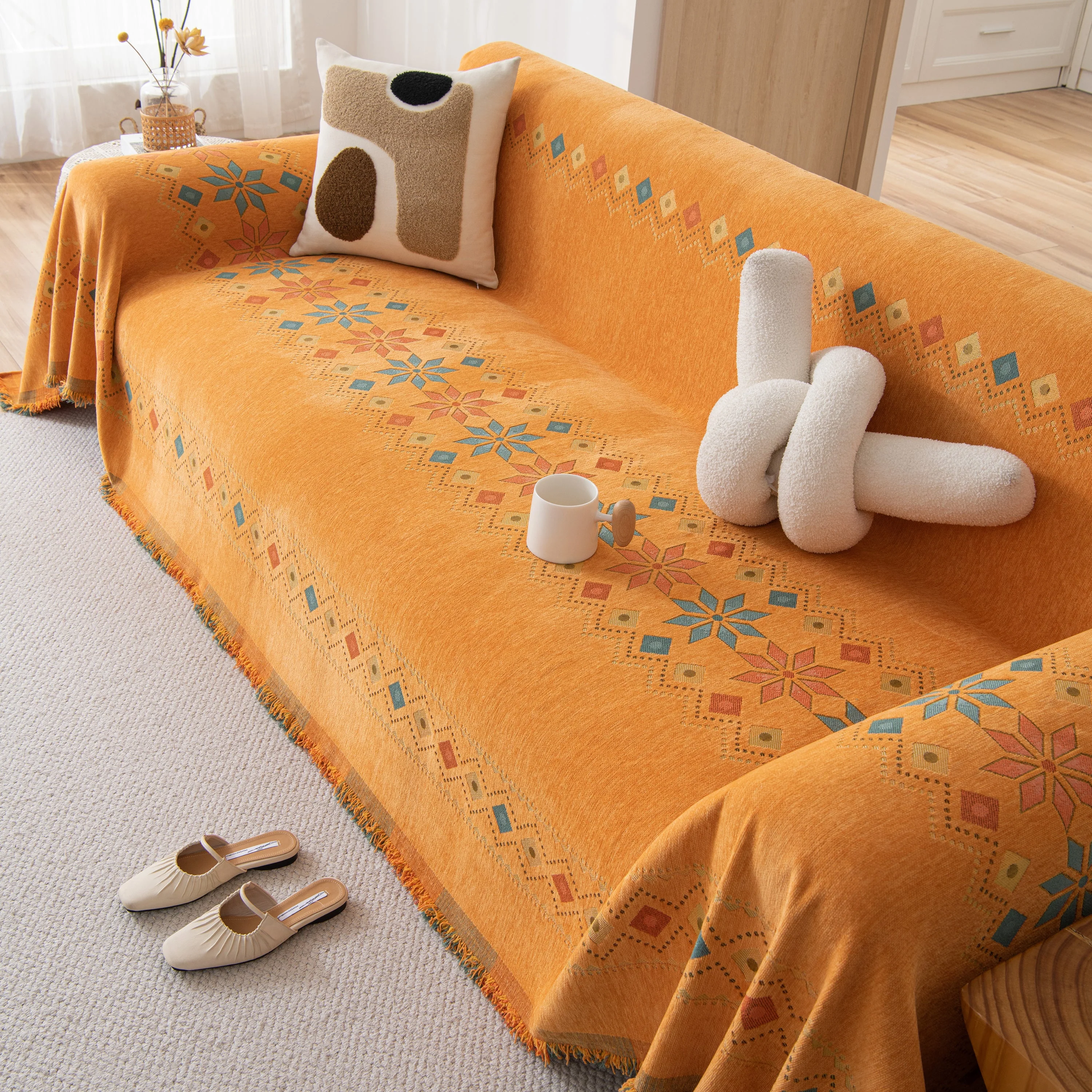 Bohemian Geometric Sofa Throw Cover, Cozy & Protective Ethnic-Inspired Couch Cover - Image 133
