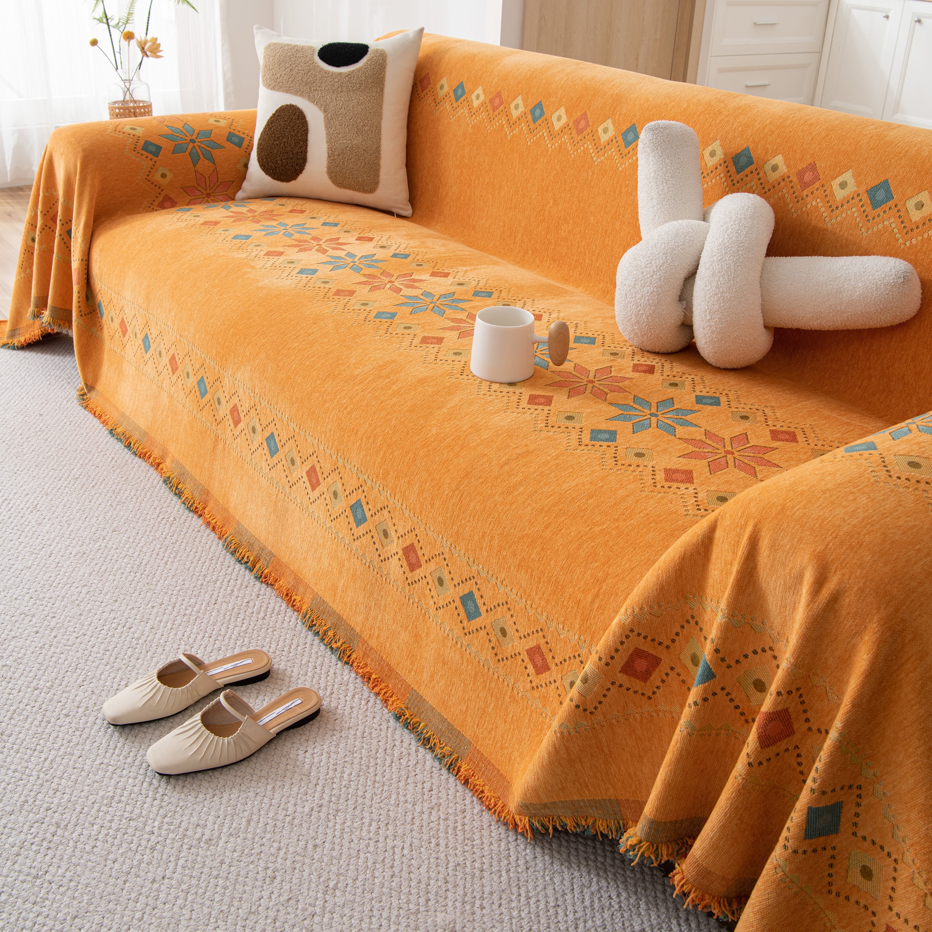 Bohemian Geometric Sofa Throw Cover, Cozy & Protective Ethnic-Inspired Couch Cover - Image 134