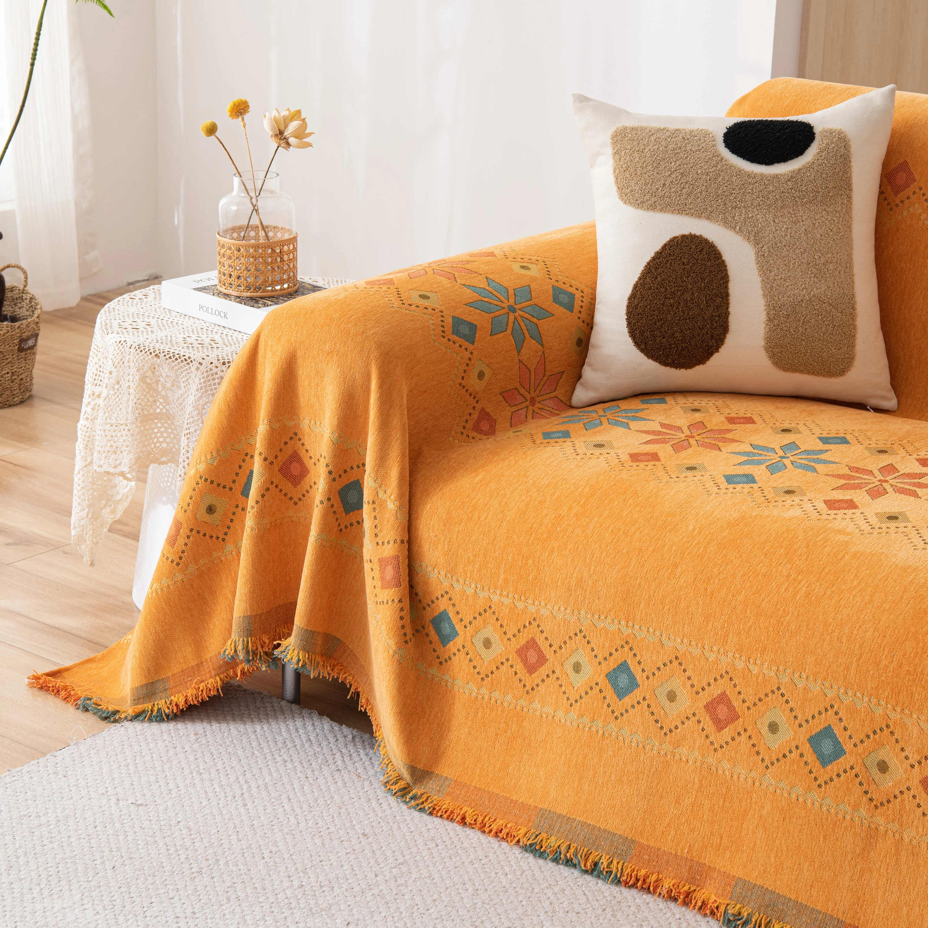 Bohemian Geometric Sofa Throw Cover, Cozy & Protective Ethnic-Inspired Couch Cover - Image 135