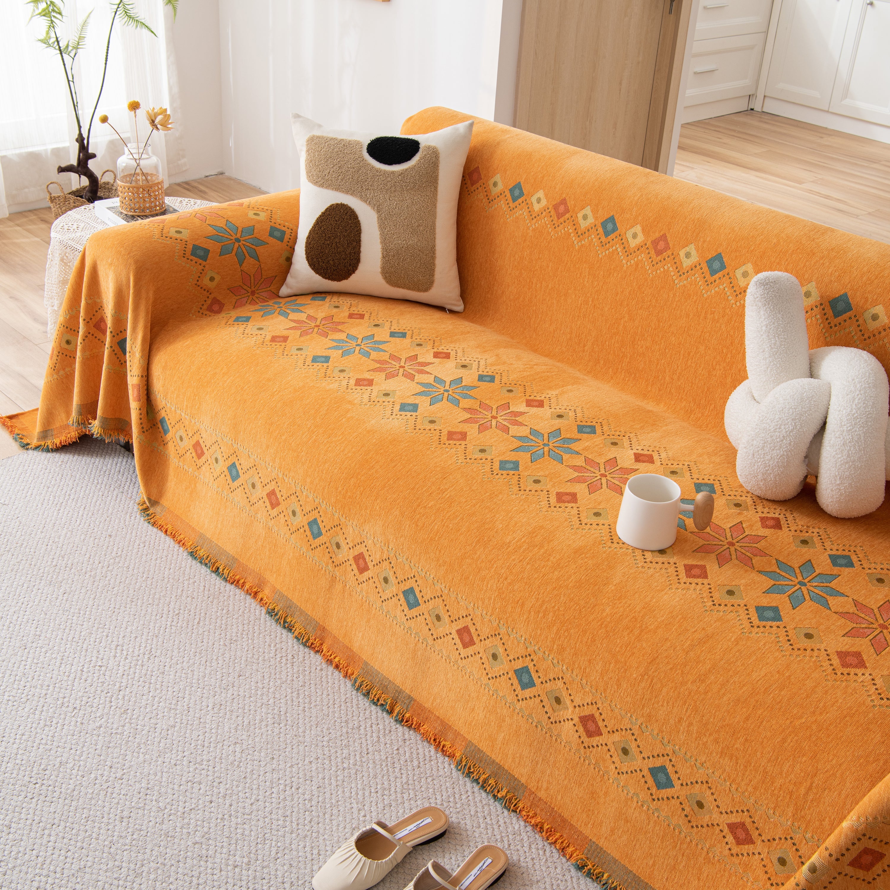 Bohemian Geometric Sofa Throw Cover, Cozy & Protective Ethnic-Inspired Couch Cover - Image 136