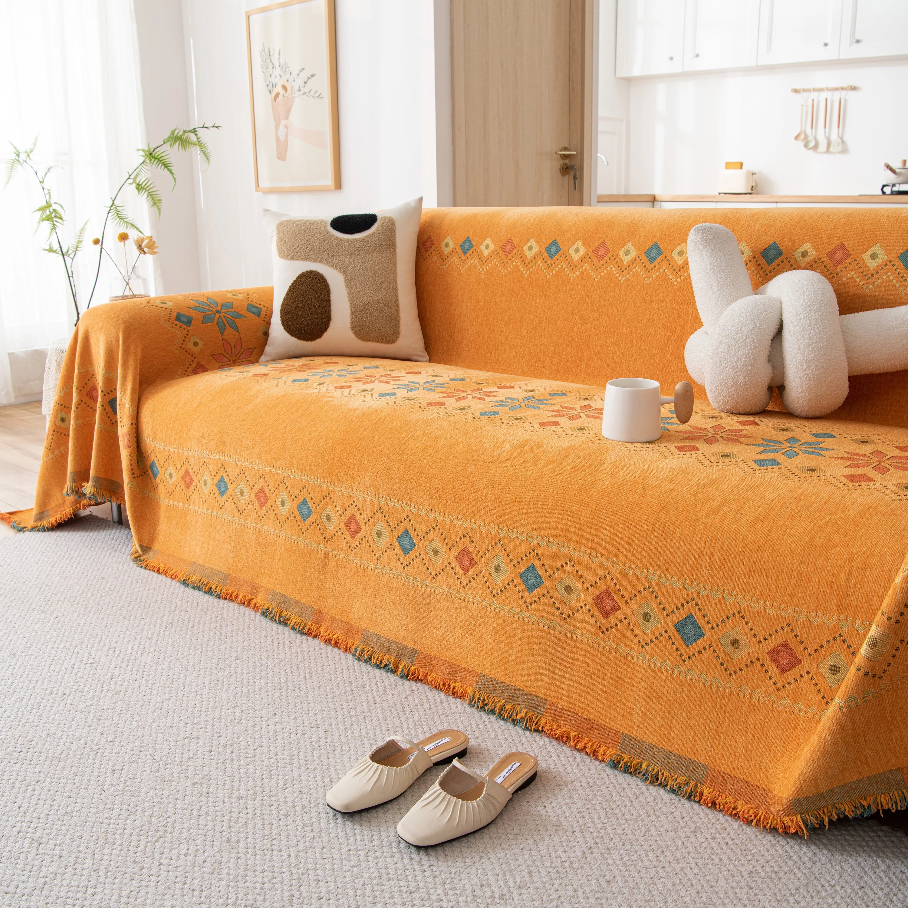Bohemian Geometric Sofa Throw Cover, Cozy & Protective Ethnic-Inspired Couch Cover - Image 137