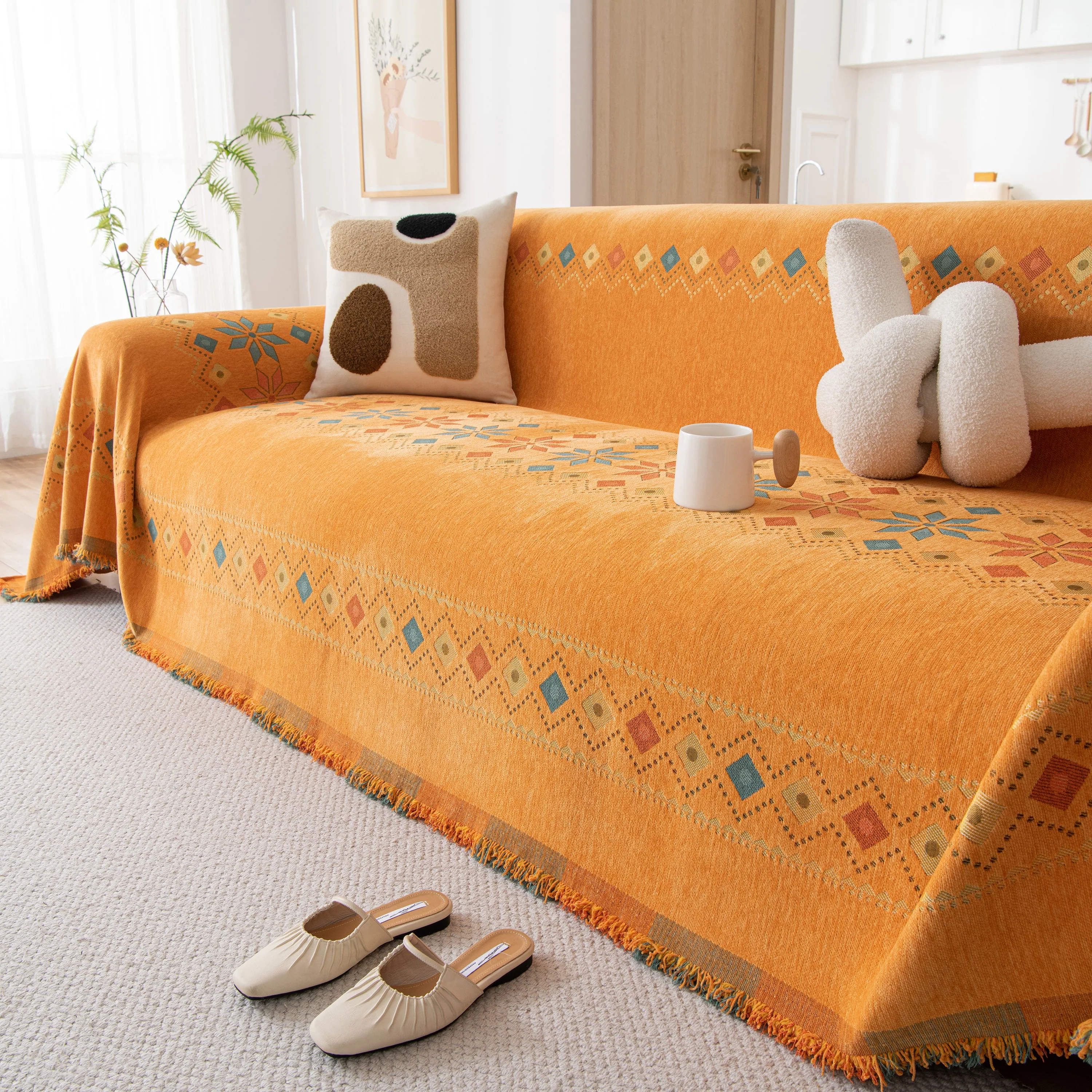 Bohemian Geometric Sofa Throw Cover, Cozy & Protective Ethnic-Inspired Couch Cover - Image 138
