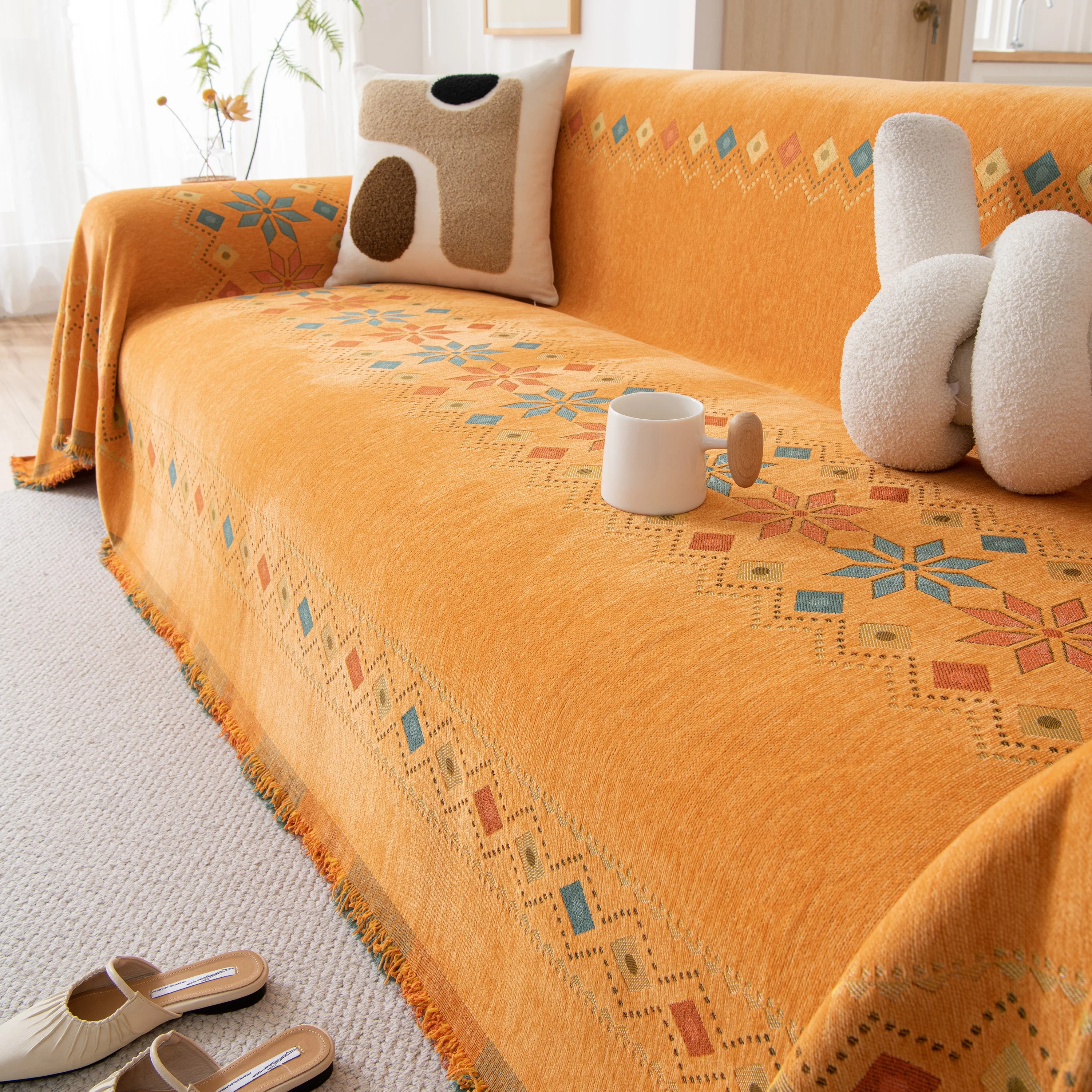 Bohemian Geometric Sofa Throw Cover, Cozy & Protective Ethnic-Inspired Couch Cover - Image 139