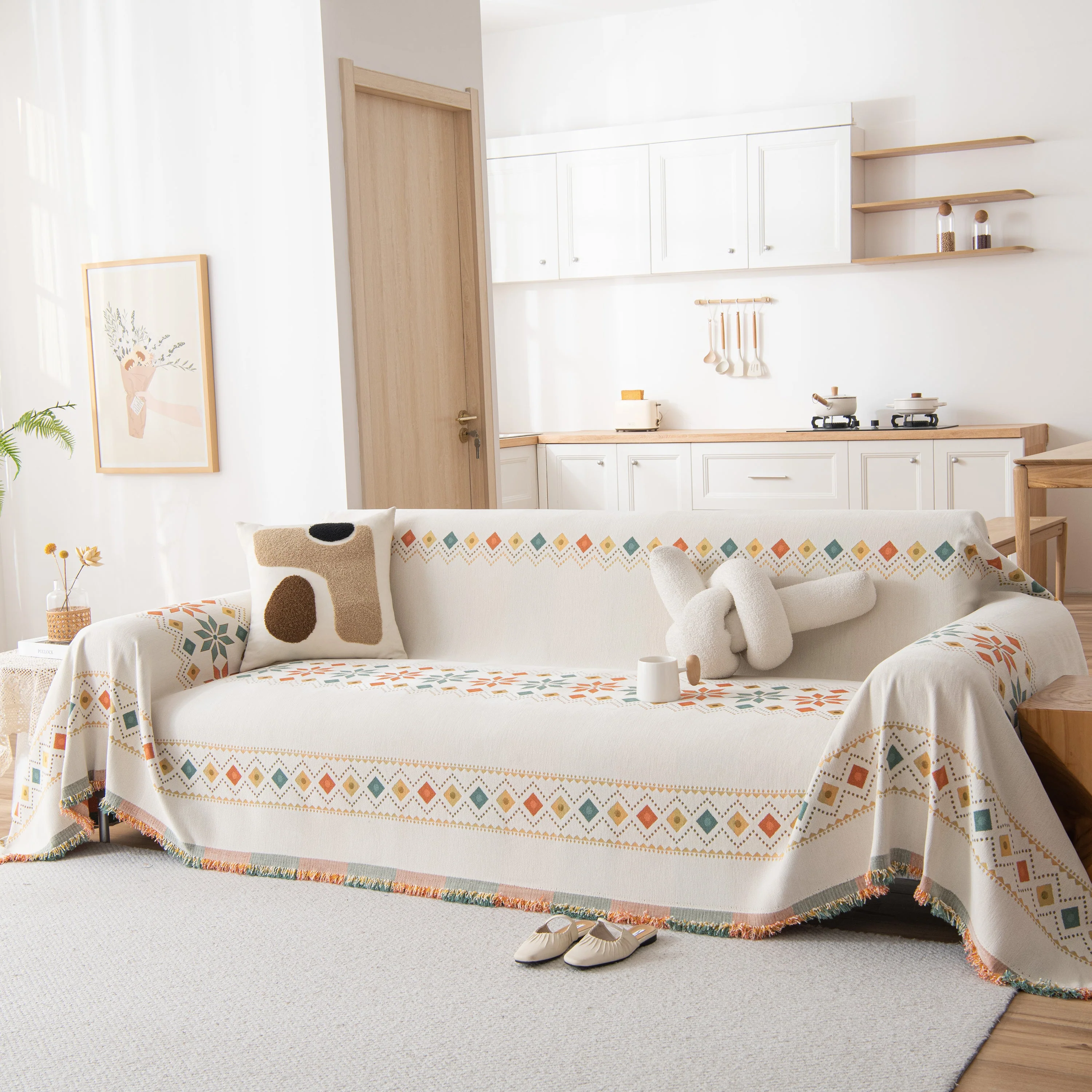 Bohemian Geometric Sofa Throw Cover, Cozy & Protective Ethnic-Inspired Couch Cover - Image 14