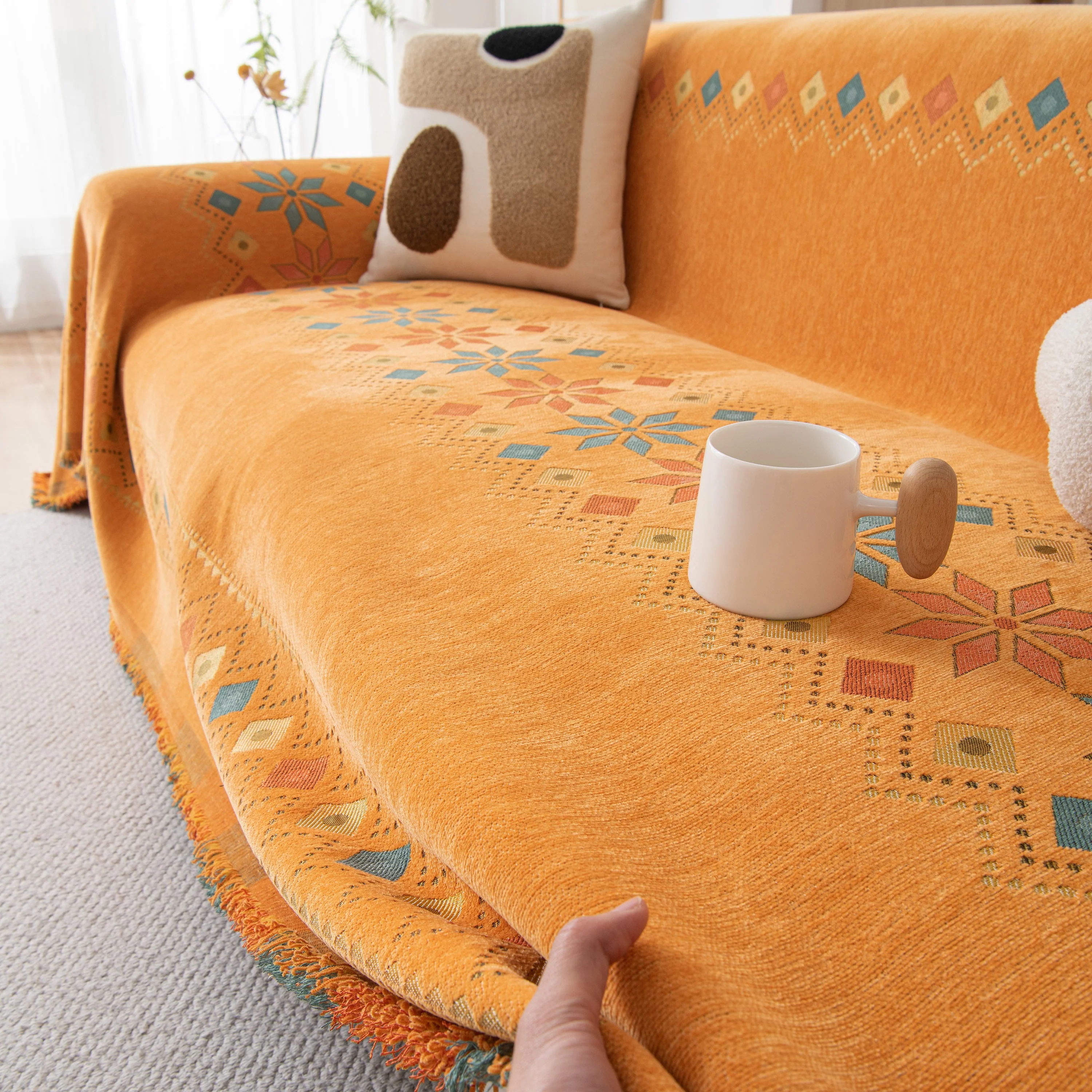 Bohemian Geometric Sofa Throw Cover, Cozy & Protective Ethnic-Inspired Couch Cover - Image 140