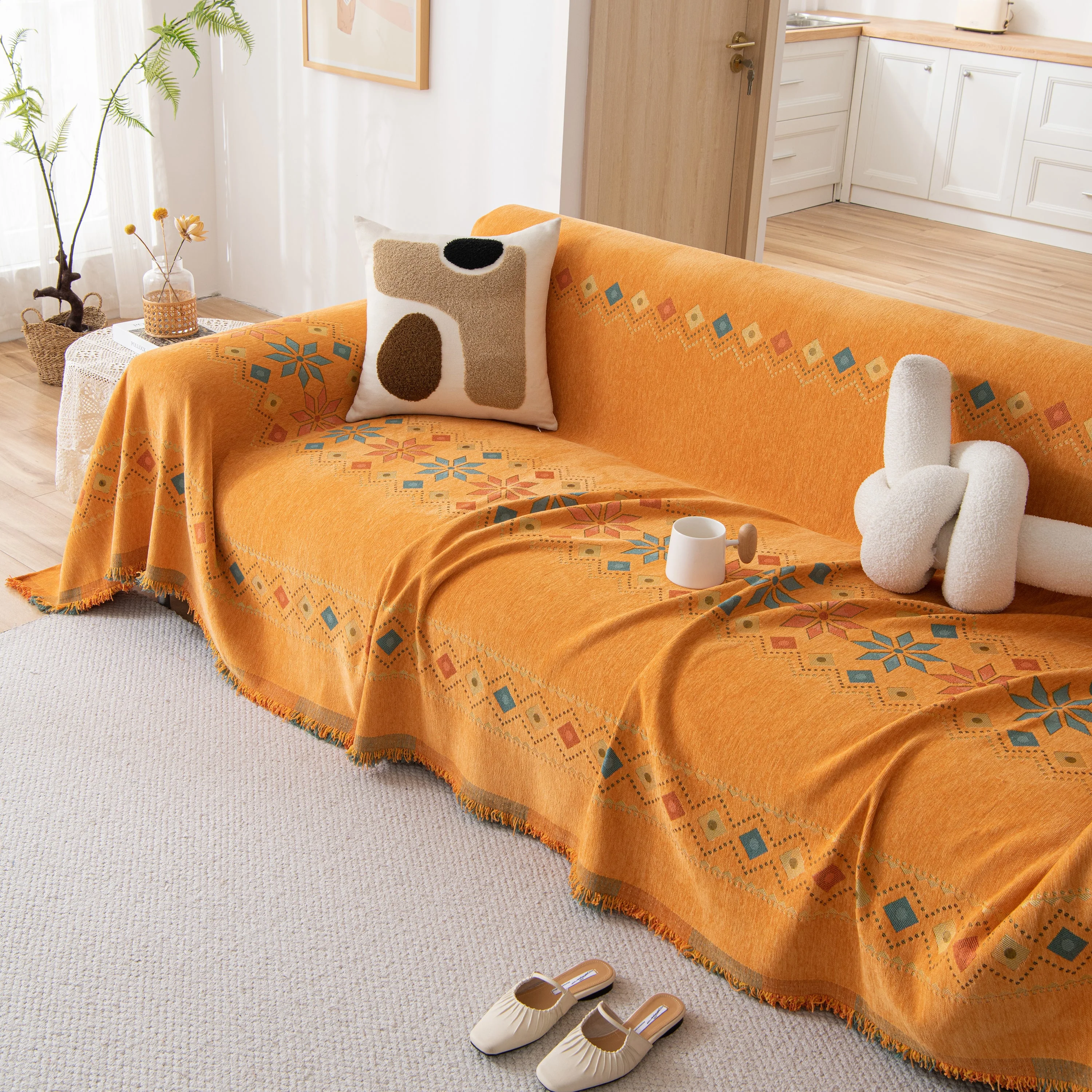 Bohemian Geometric Sofa Throw Cover, Cozy & Protective Ethnic-Inspired Couch Cover - Image 141