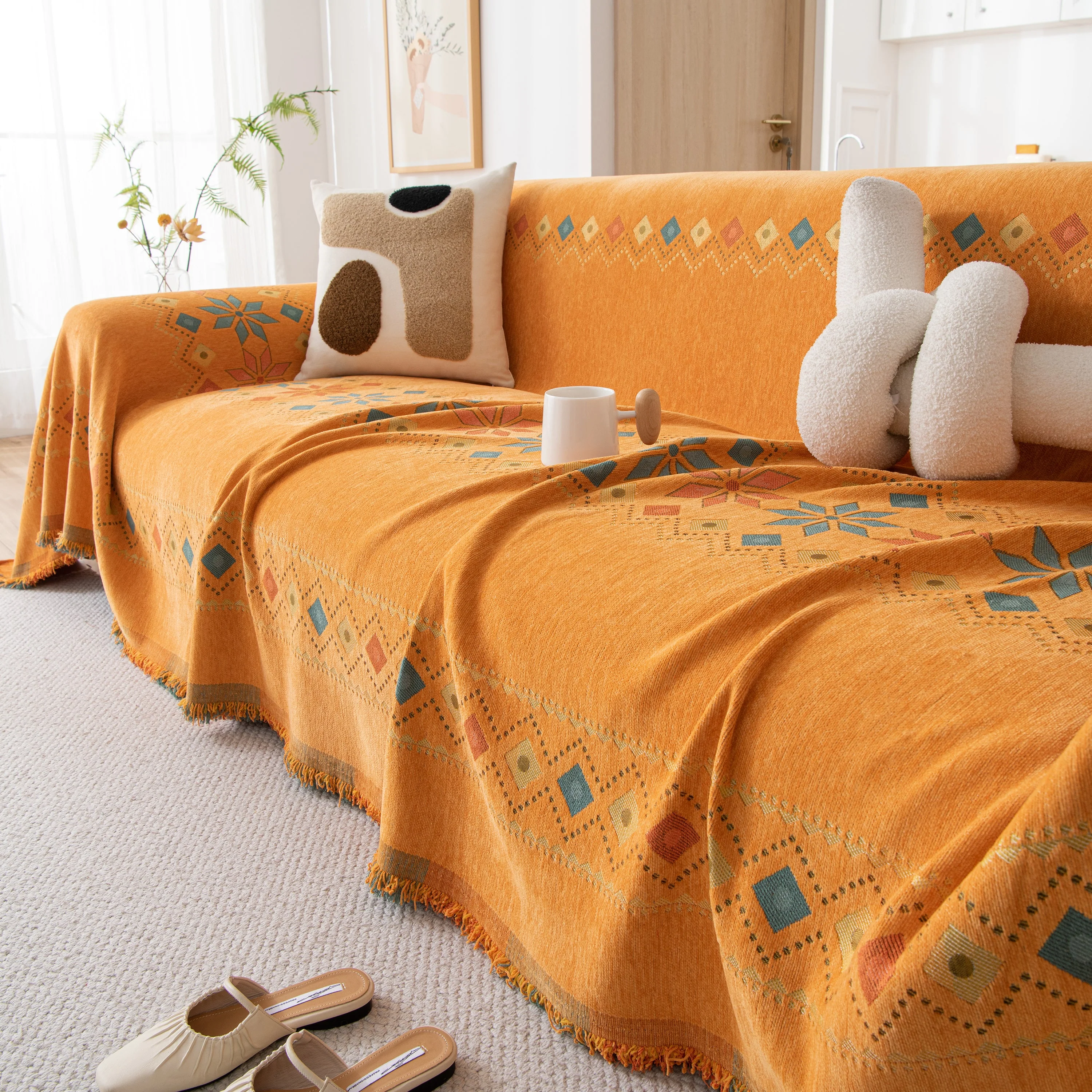 Bohemian Geometric Sofa Throw Cover, Cozy & Protective Ethnic-Inspired Couch Cover - Image 142