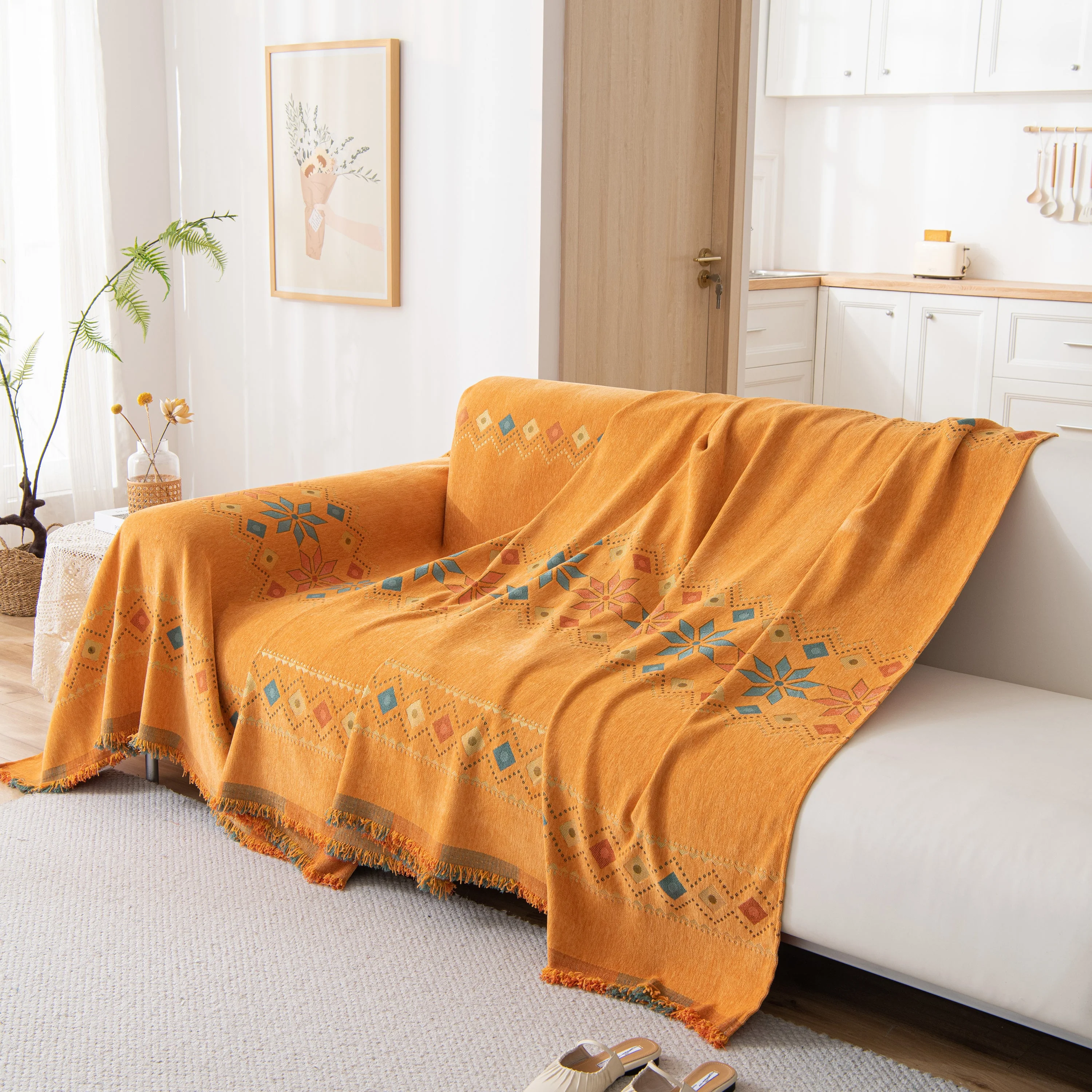 Bohemian Geometric Sofa Throw Cover, Cozy & Protective Ethnic-Inspired Couch Cover - Image 145