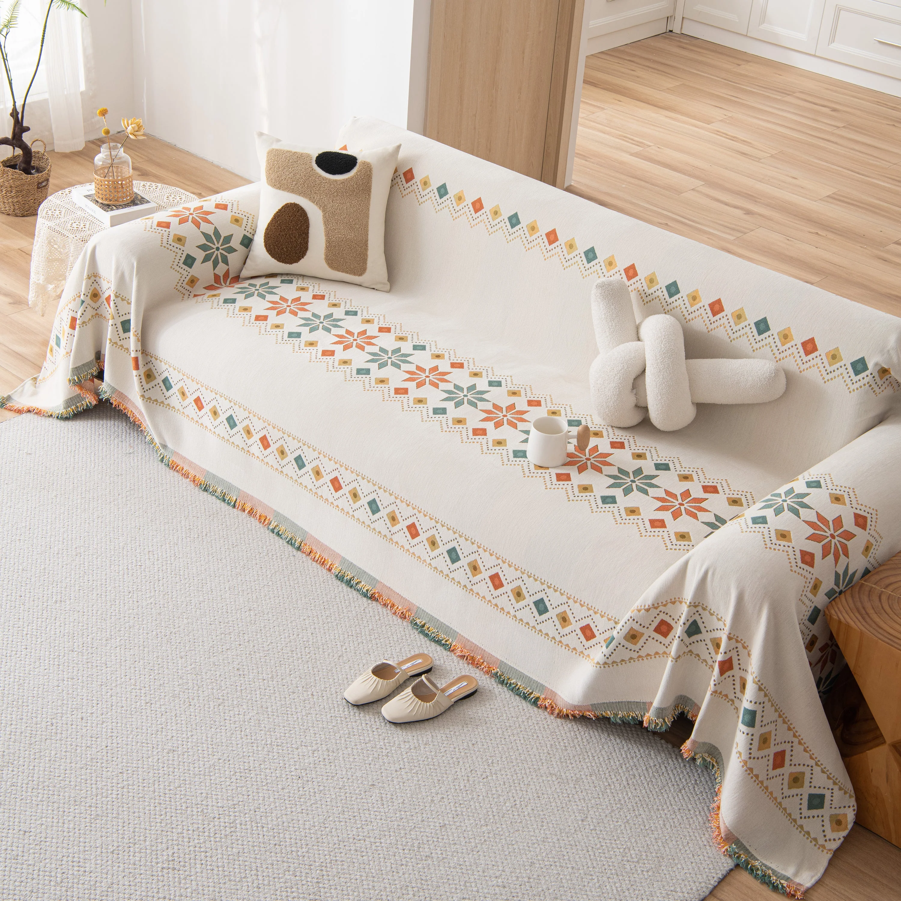 Bohemian Geometric Sofa Throw Cover, Cozy & Protective Ethnic-Inspired Couch Cover - Image 15