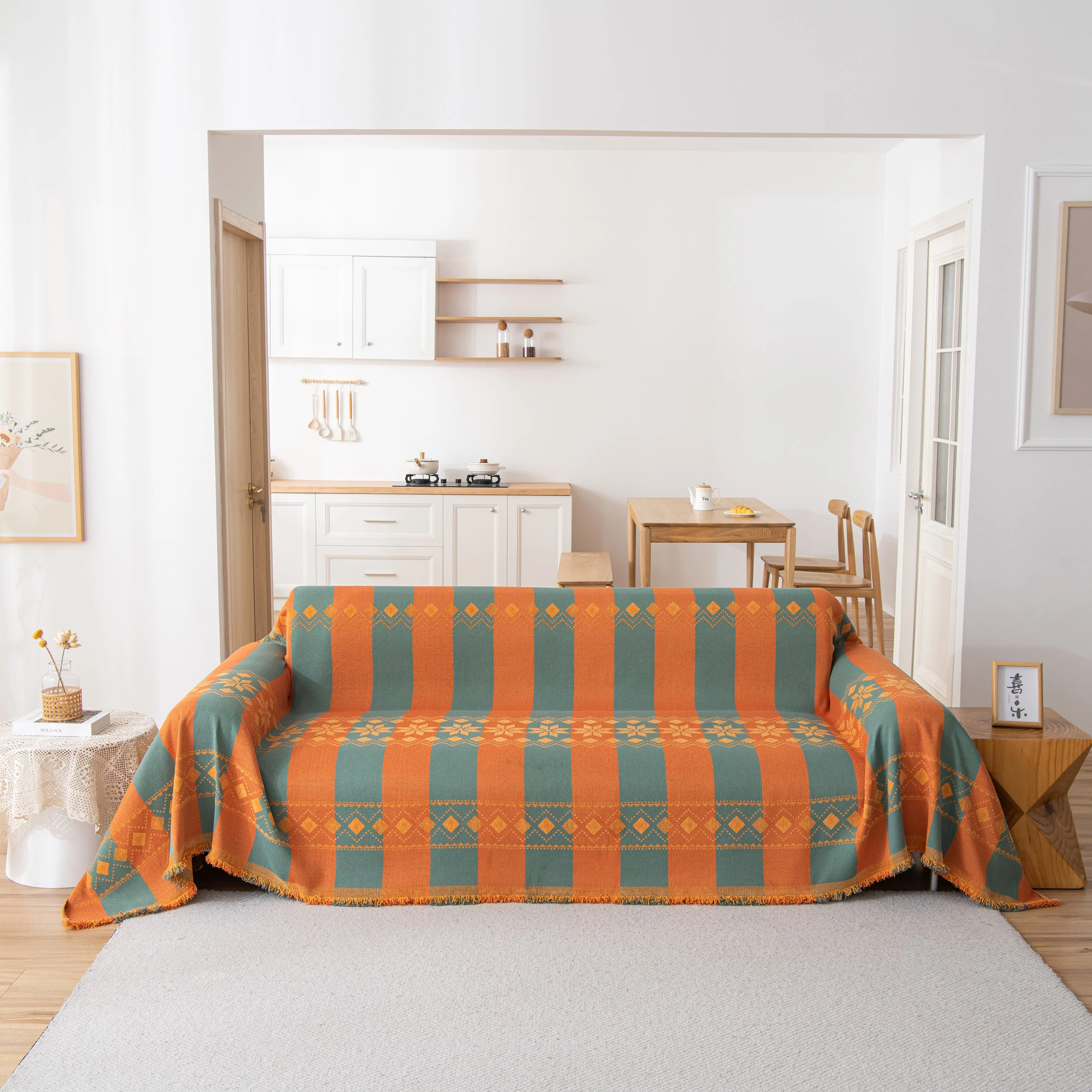 Bohemian Geometric Sofa Throw Cover, Cozy & Protective Ethnic-Inspired Couch Cover - Image 152