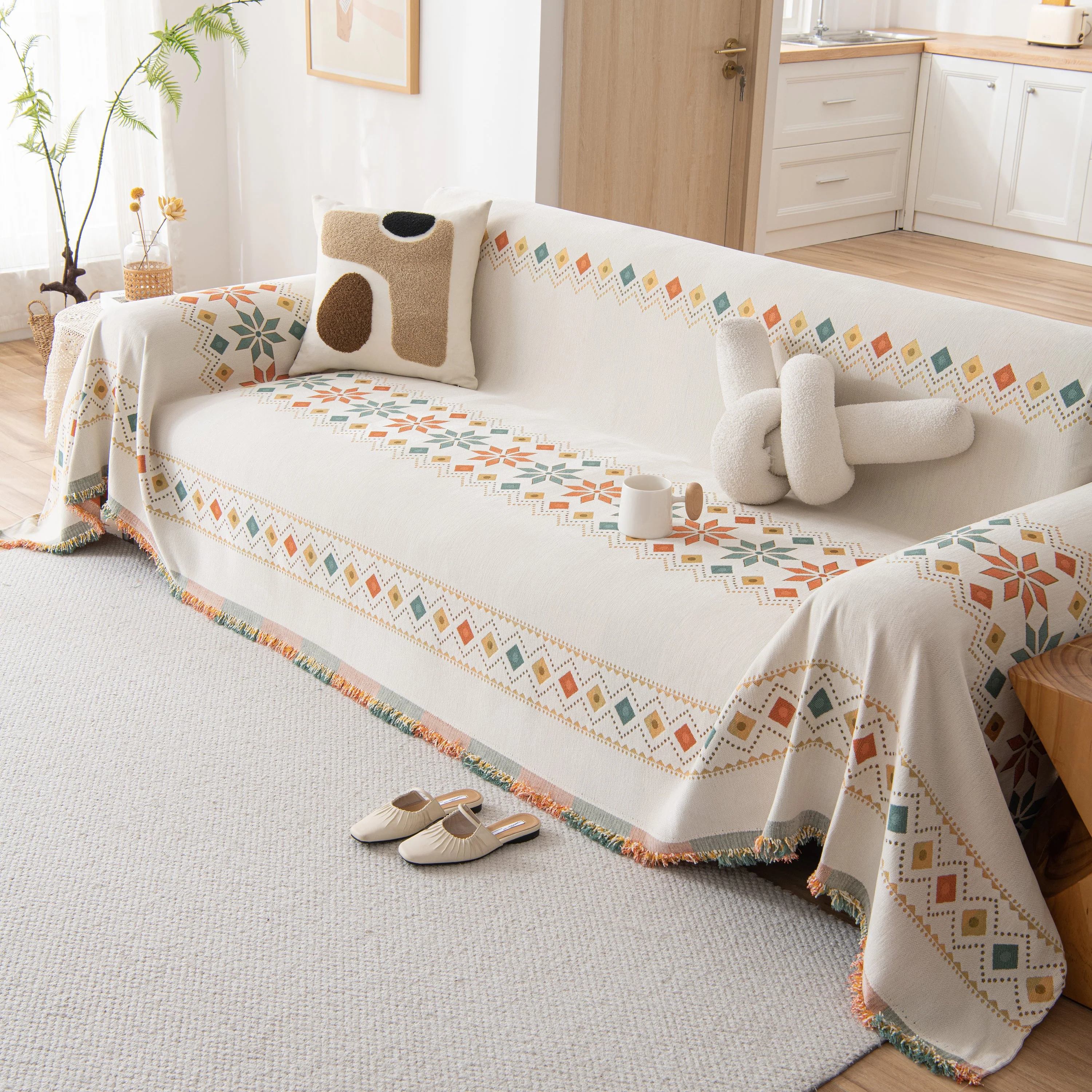 Bohemian Geometric Sofa Throw Cover, Cozy & Protective Ethnic-Inspired Couch Cover - Image 16