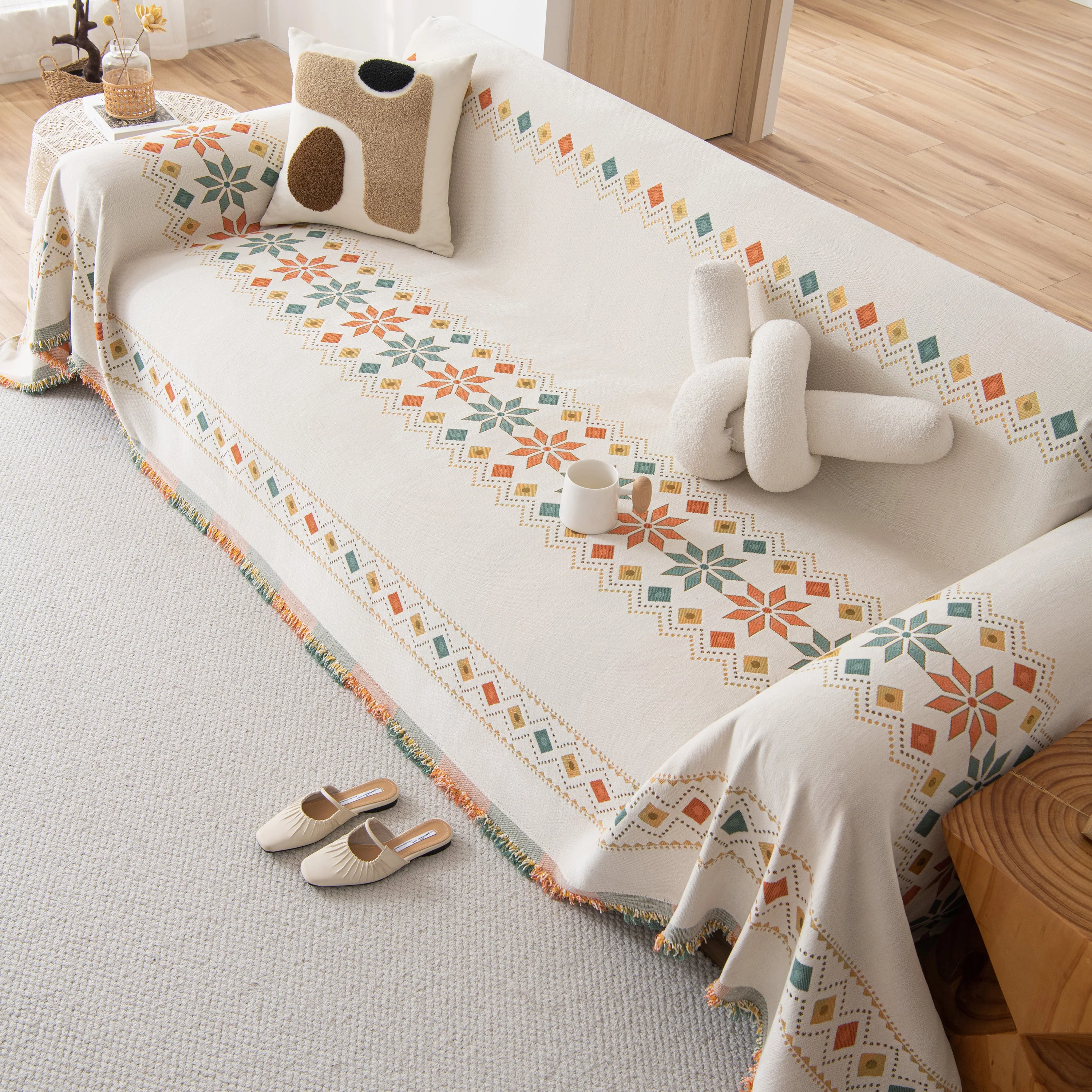 Bohemian Geometric Sofa Throw Cover, Cozy & Protective Ethnic-Inspired Couch Cover - Image 17