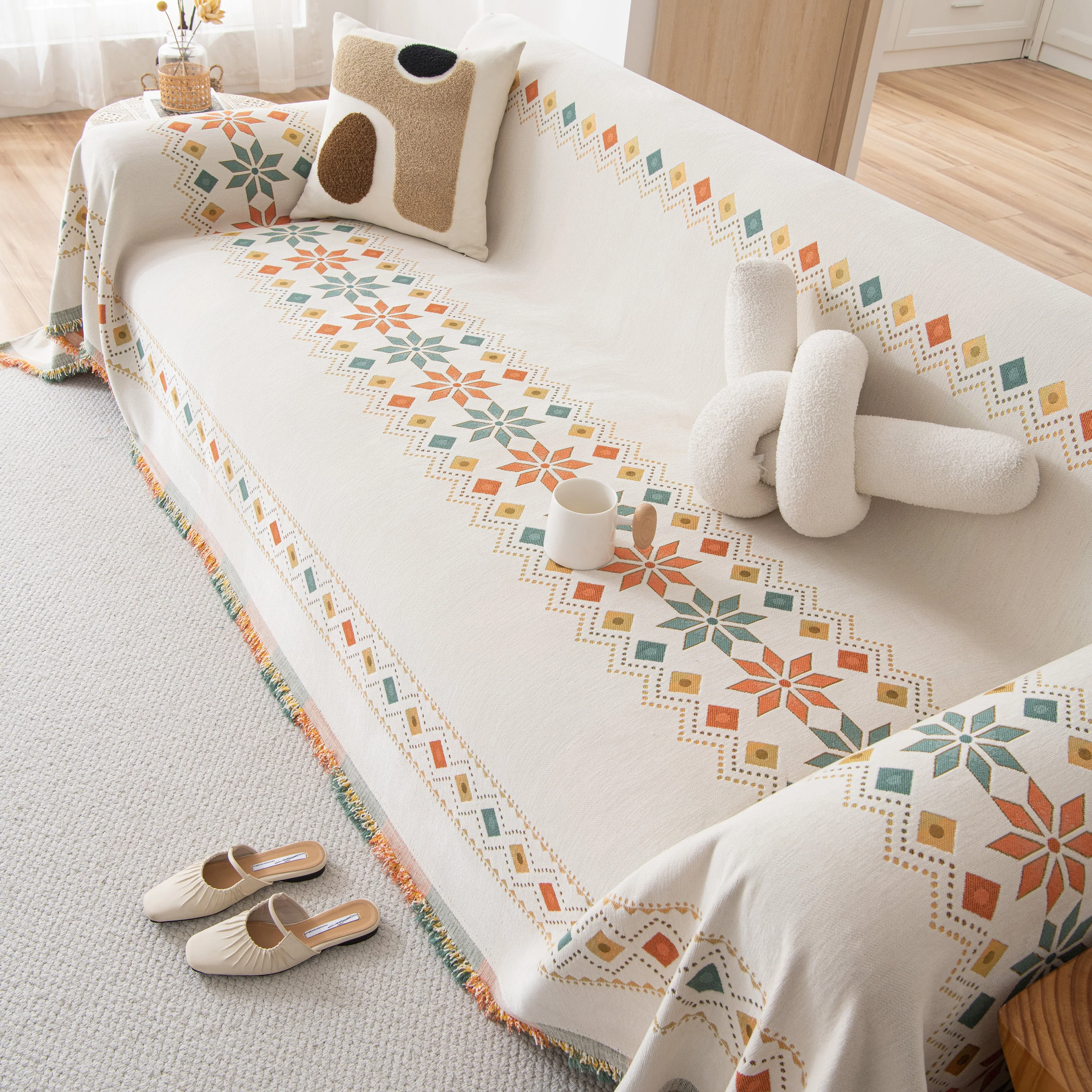 Bohemian Geometric Sofa Throw Cover, Cozy & Protective Ethnic-Inspired Couch Cover - Image 18