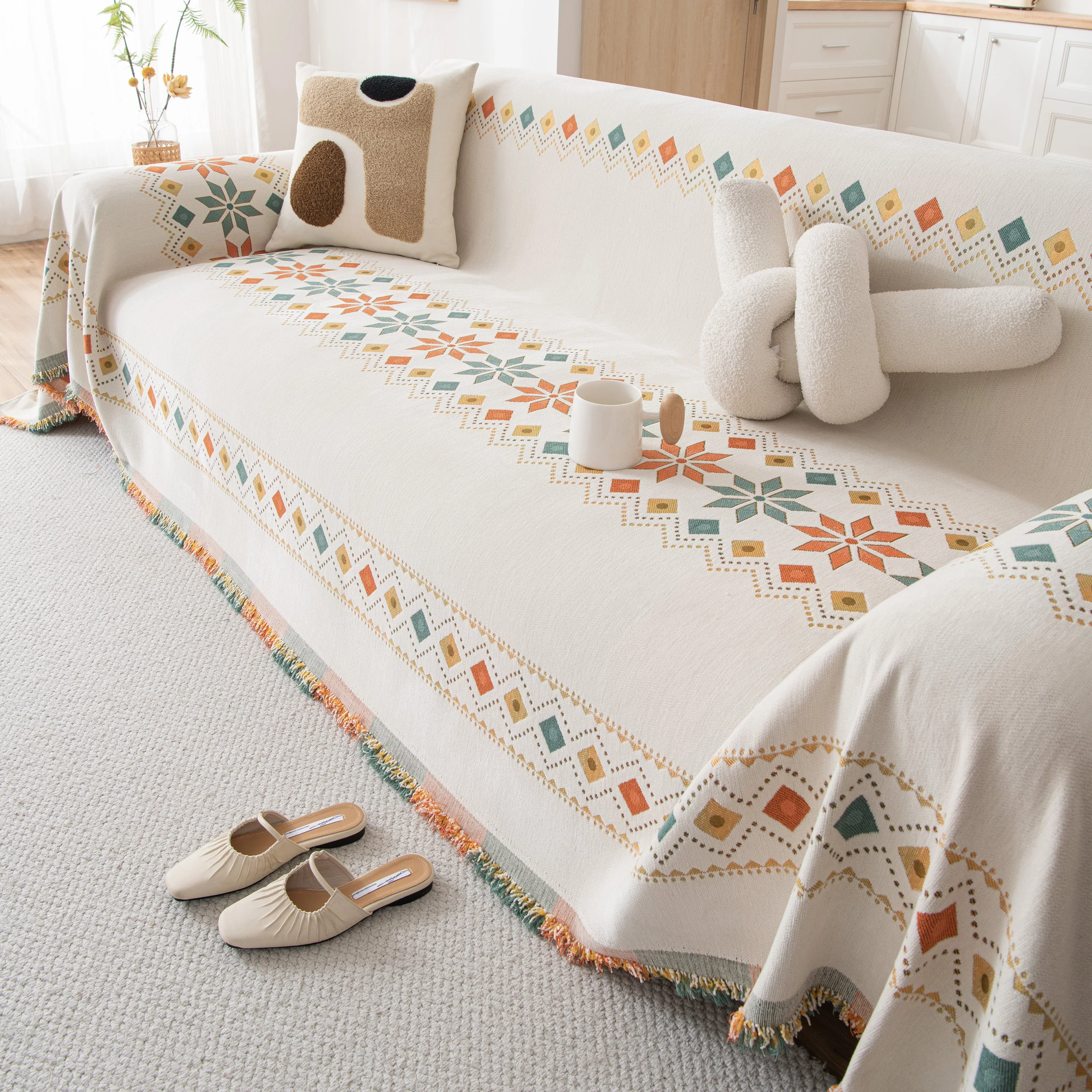 Bohemian Geometric Sofa Throw Cover, Cozy & Protective Ethnic-Inspired Couch Cover - Image 19