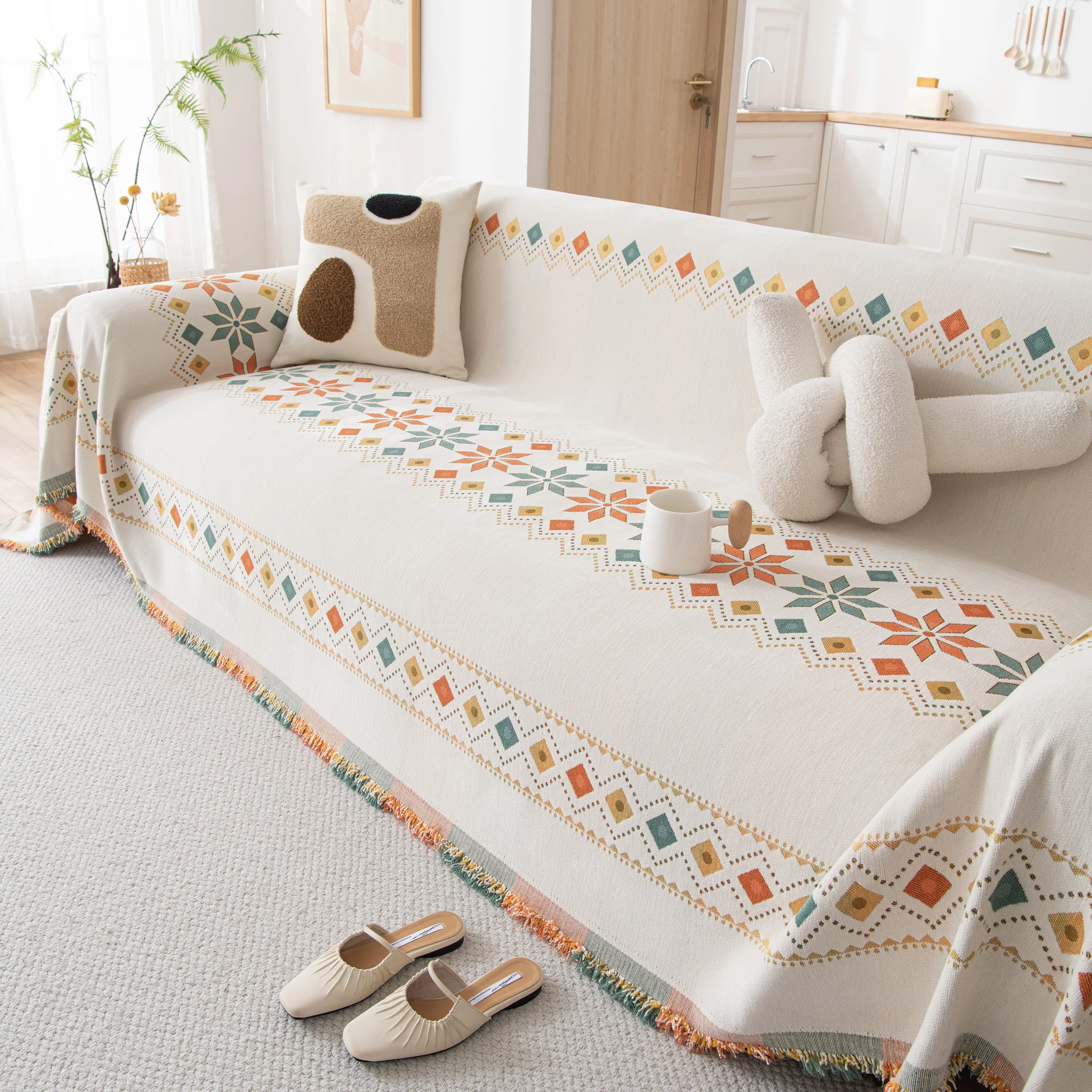 Bohemian Geometric Sofa Throw Cover, Cozy & Protective Ethnic-Inspired Couch Cover - Image 20