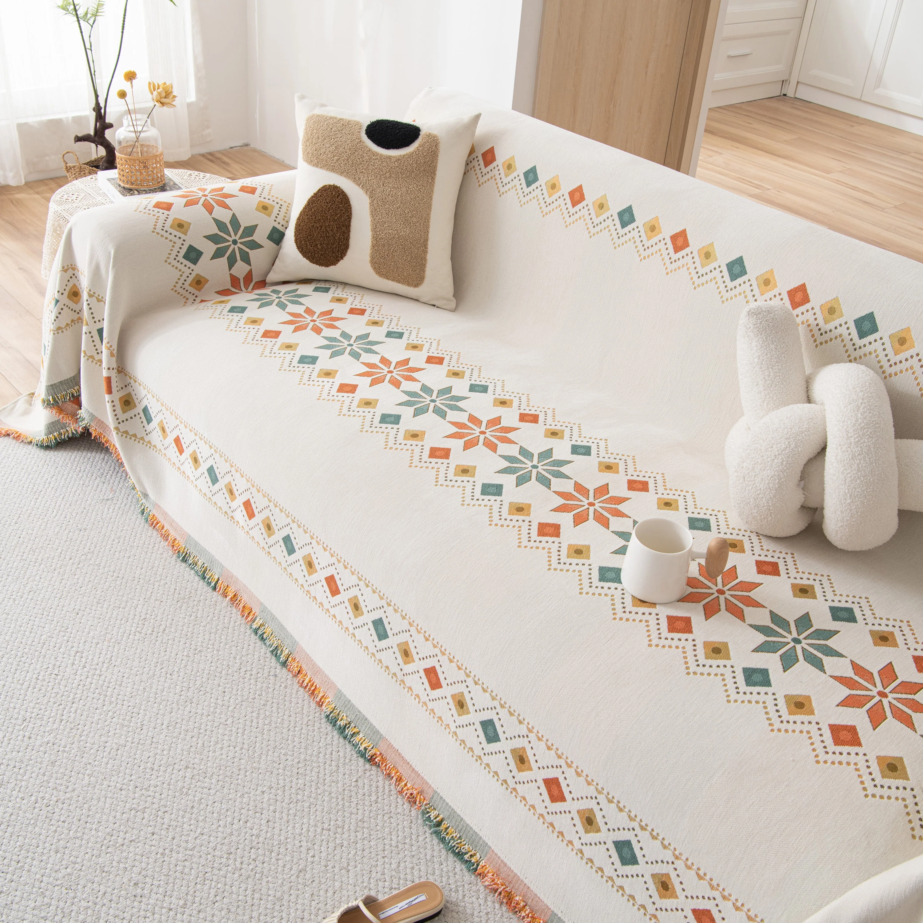 Bohemian Geometric Sofa Throw Cover, Cozy & Protective Ethnic-Inspired Couch Cover - Image 22