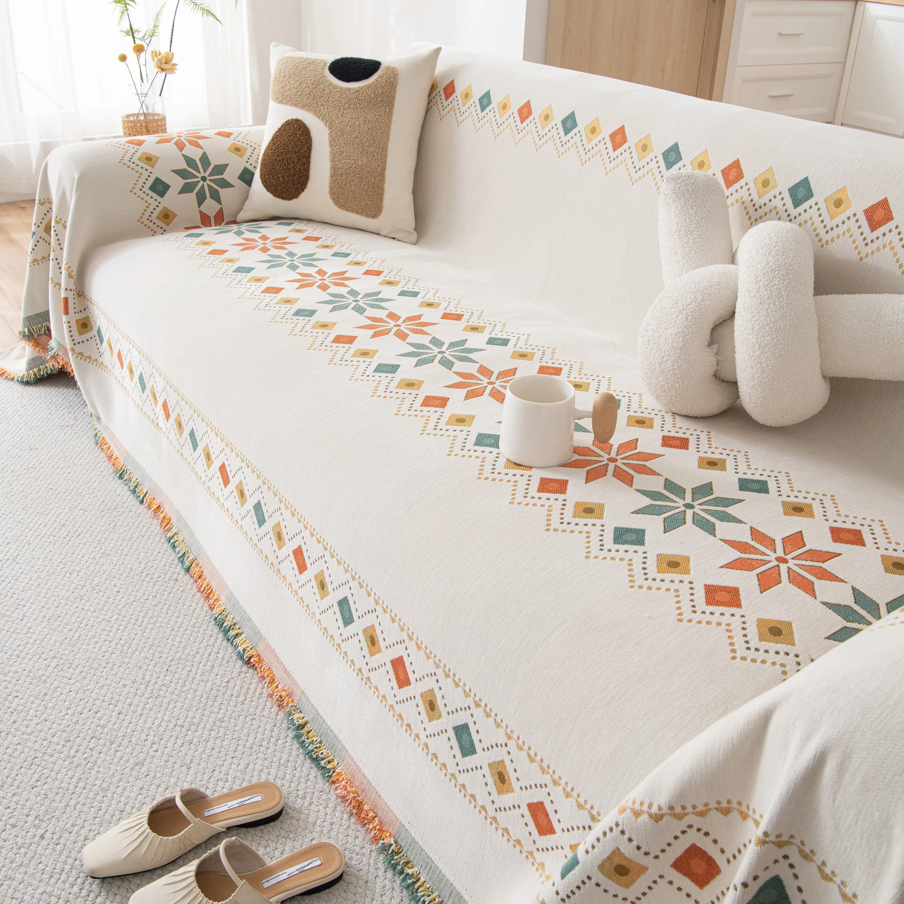 Bohemian Geometric Sofa Throw Cover, Cozy & Protective Ethnic-Inspired Couch Cover - Image 23