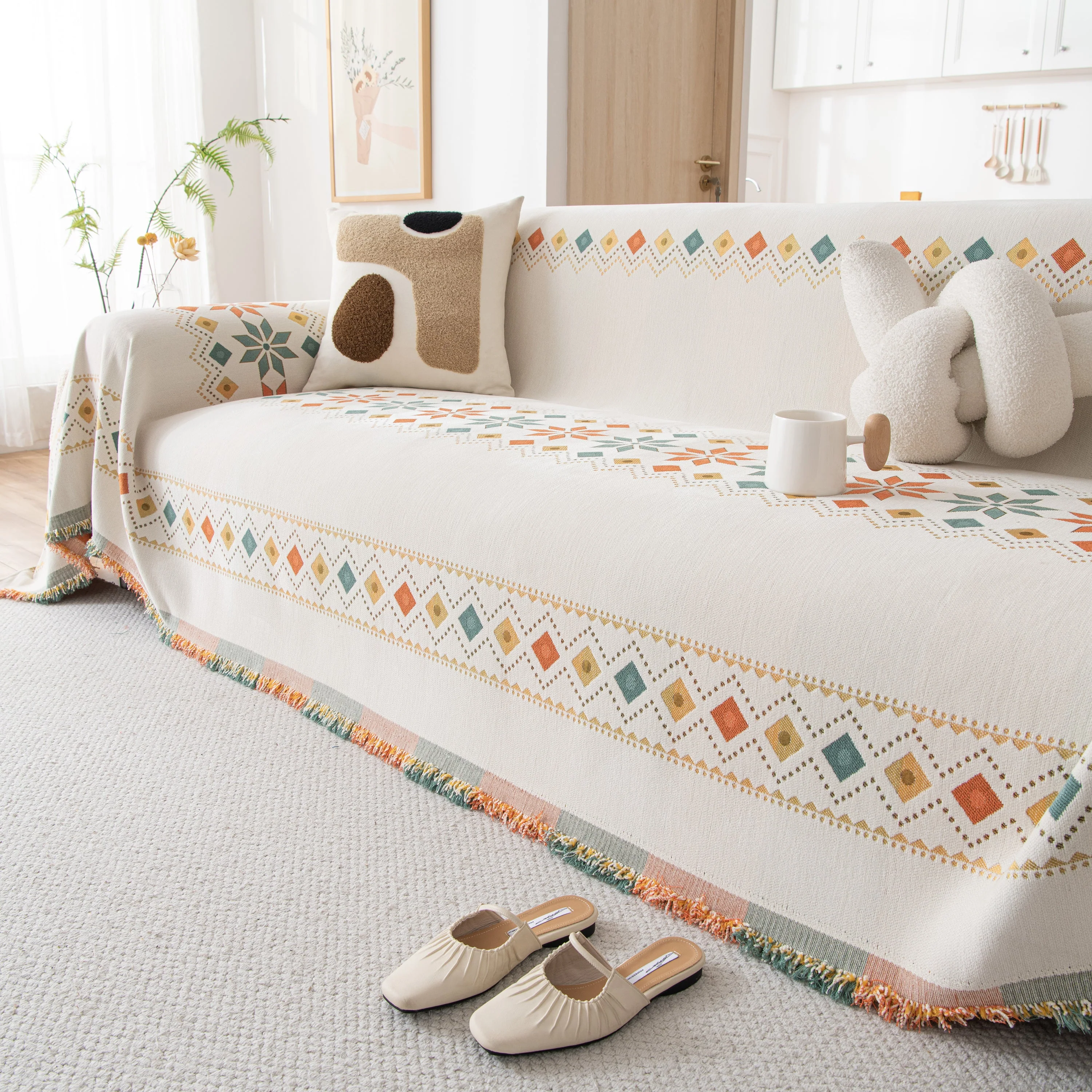 Bohemian Geometric Sofa Throw Cover, Cozy & Protective Ethnic-Inspired Couch Cover - Image 24