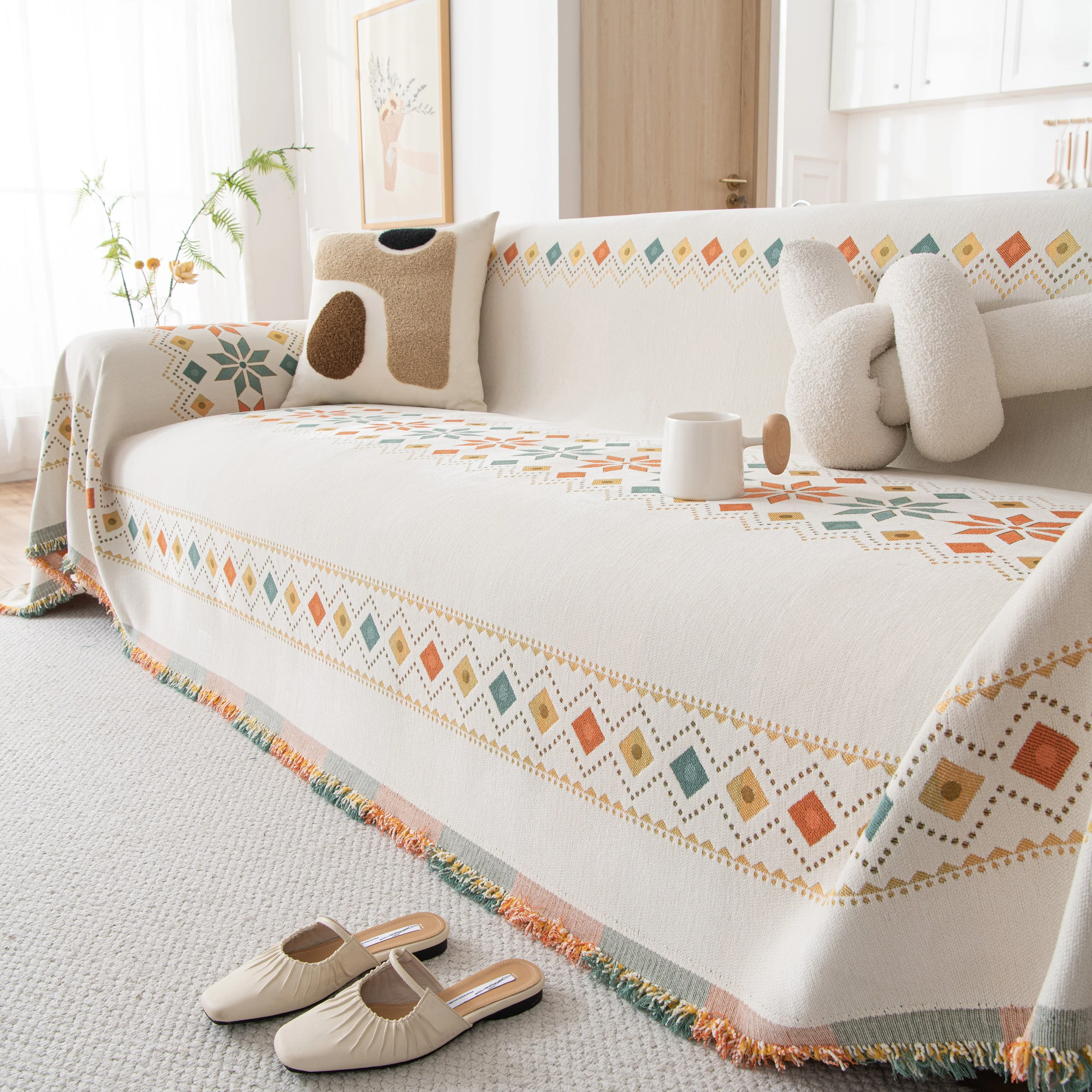 Bohemian Geometric Sofa Throw Cover, Cozy & Protective Ethnic-Inspired Couch Cover - Image 25
