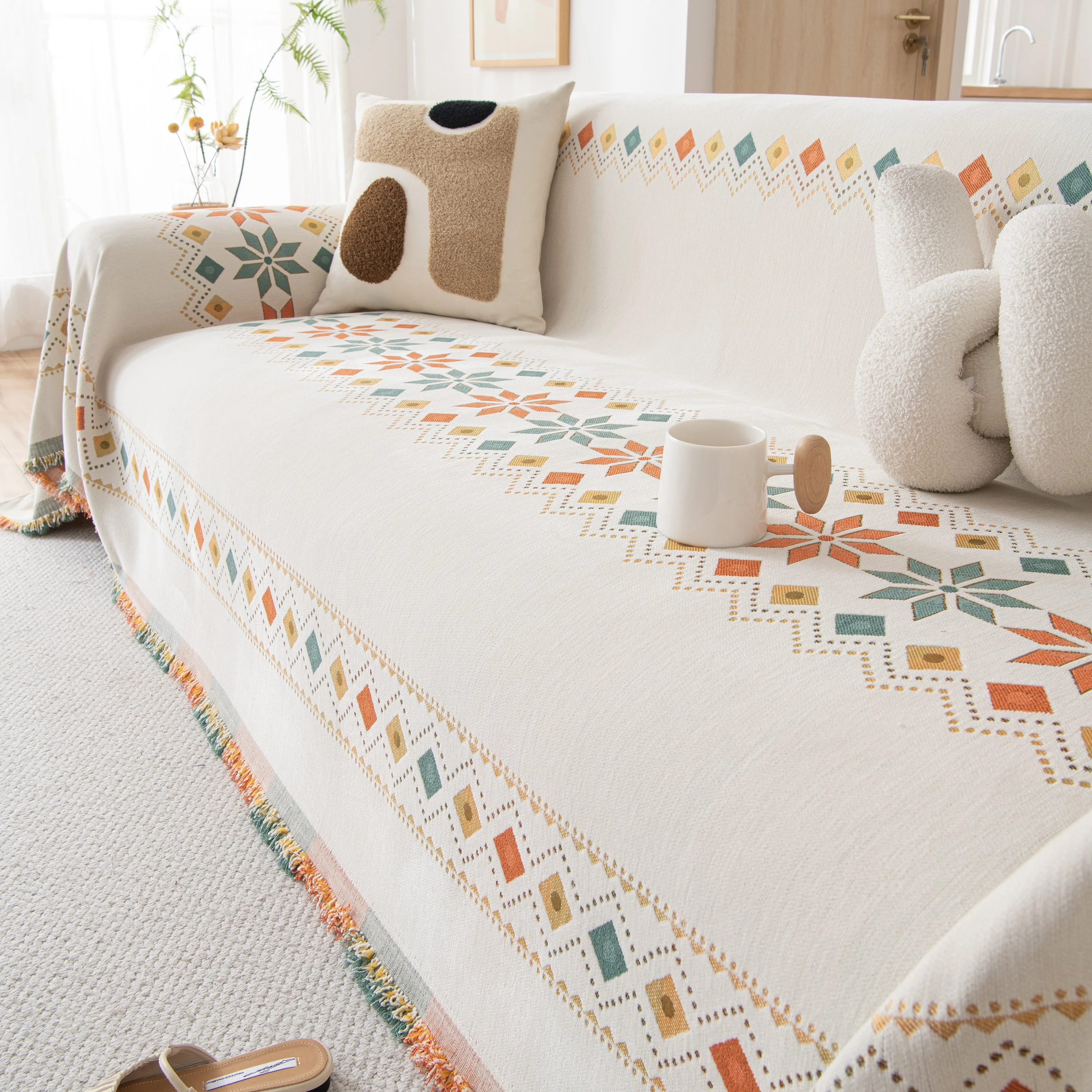 Bohemian Geometric Sofa Throw Cover, Cozy & Protective Ethnic-Inspired Couch Cover - Image 26