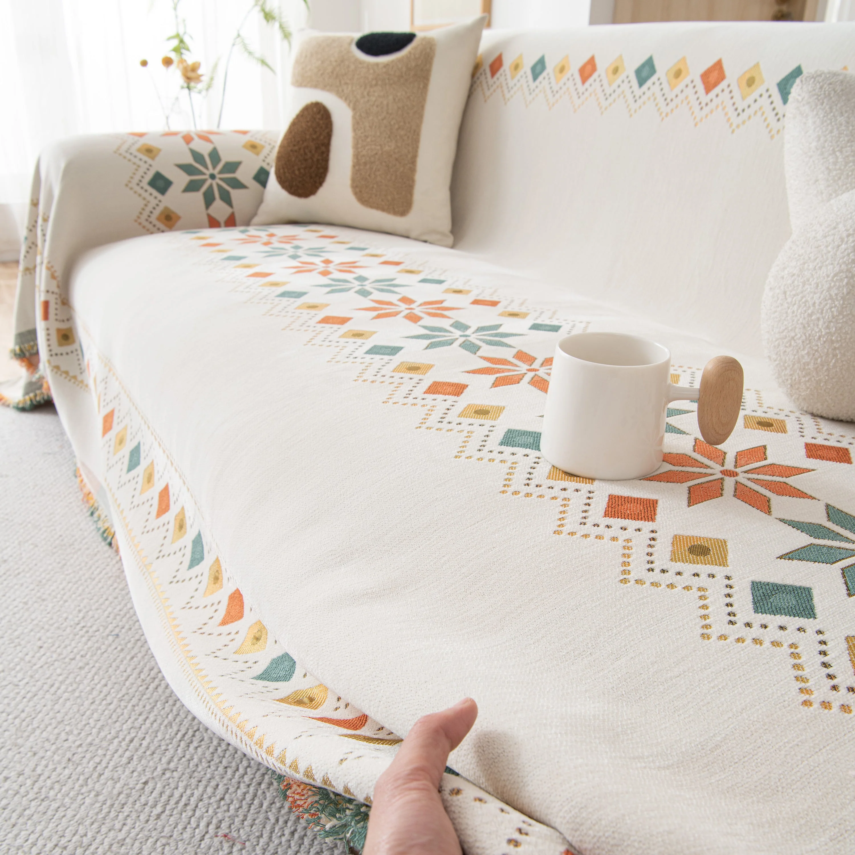 Bohemian Geometric Sofa Throw Cover, Cozy & Protective Ethnic-Inspired Couch Cover - Image 27