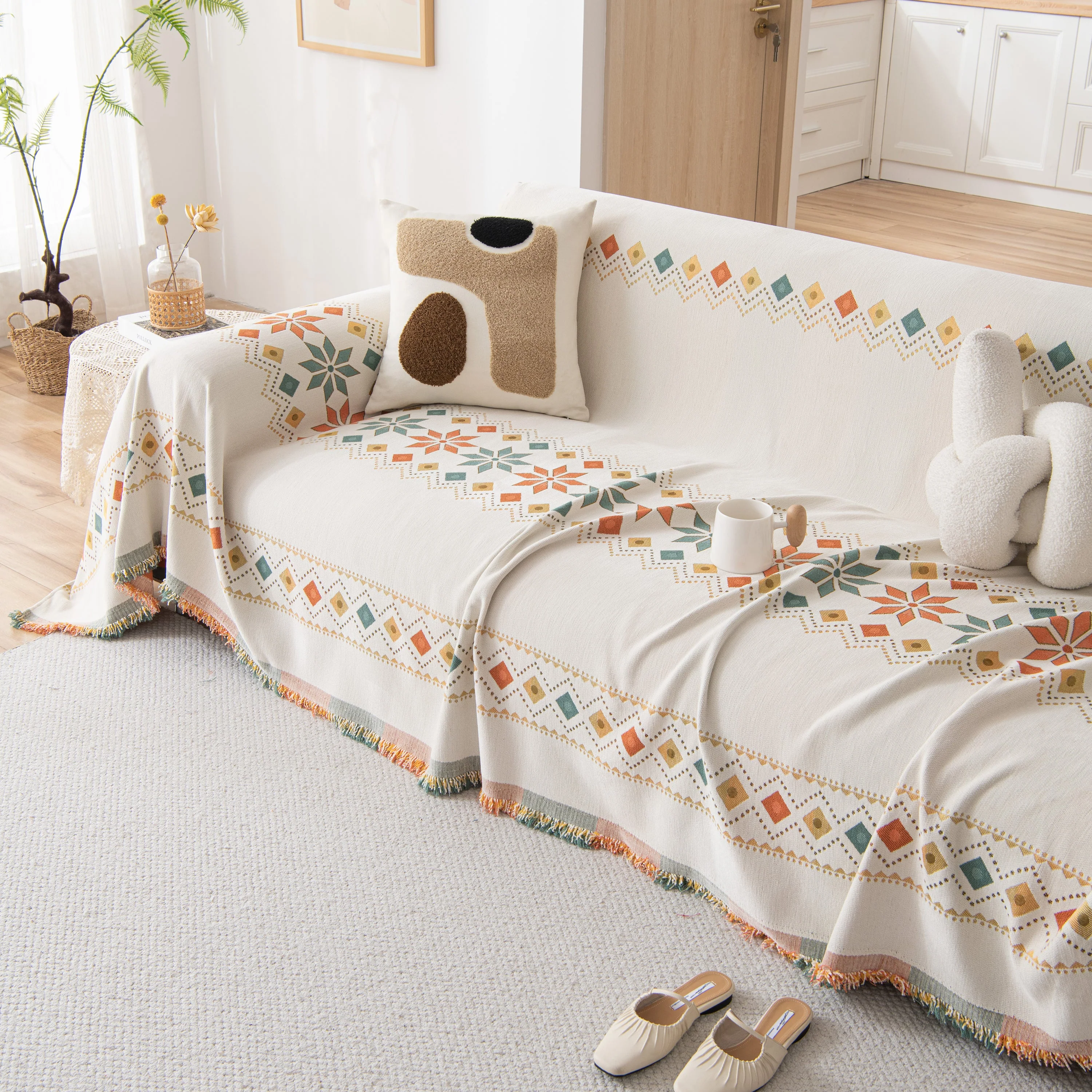 Bohemian Geometric Sofa Throw Cover, Cozy & Protective Ethnic-Inspired Couch Cover - Image 28