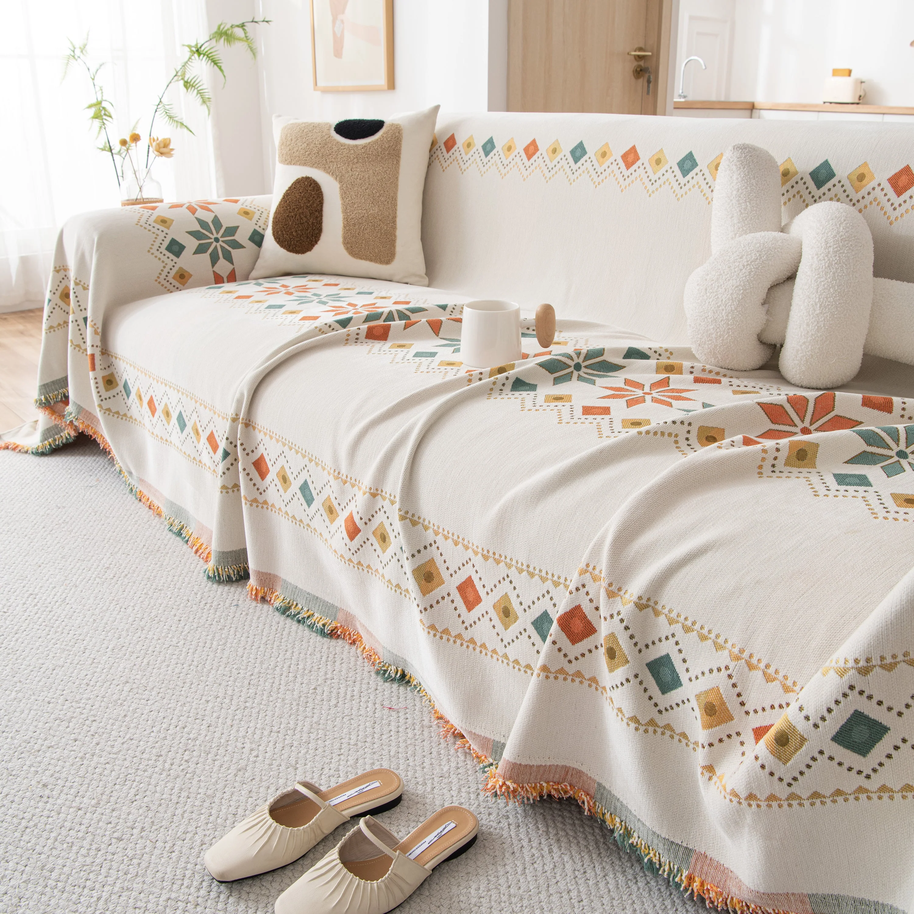 Bohemian Geometric Sofa Throw Cover, Cozy & Protective Ethnic-Inspired Couch Cover - Image 29