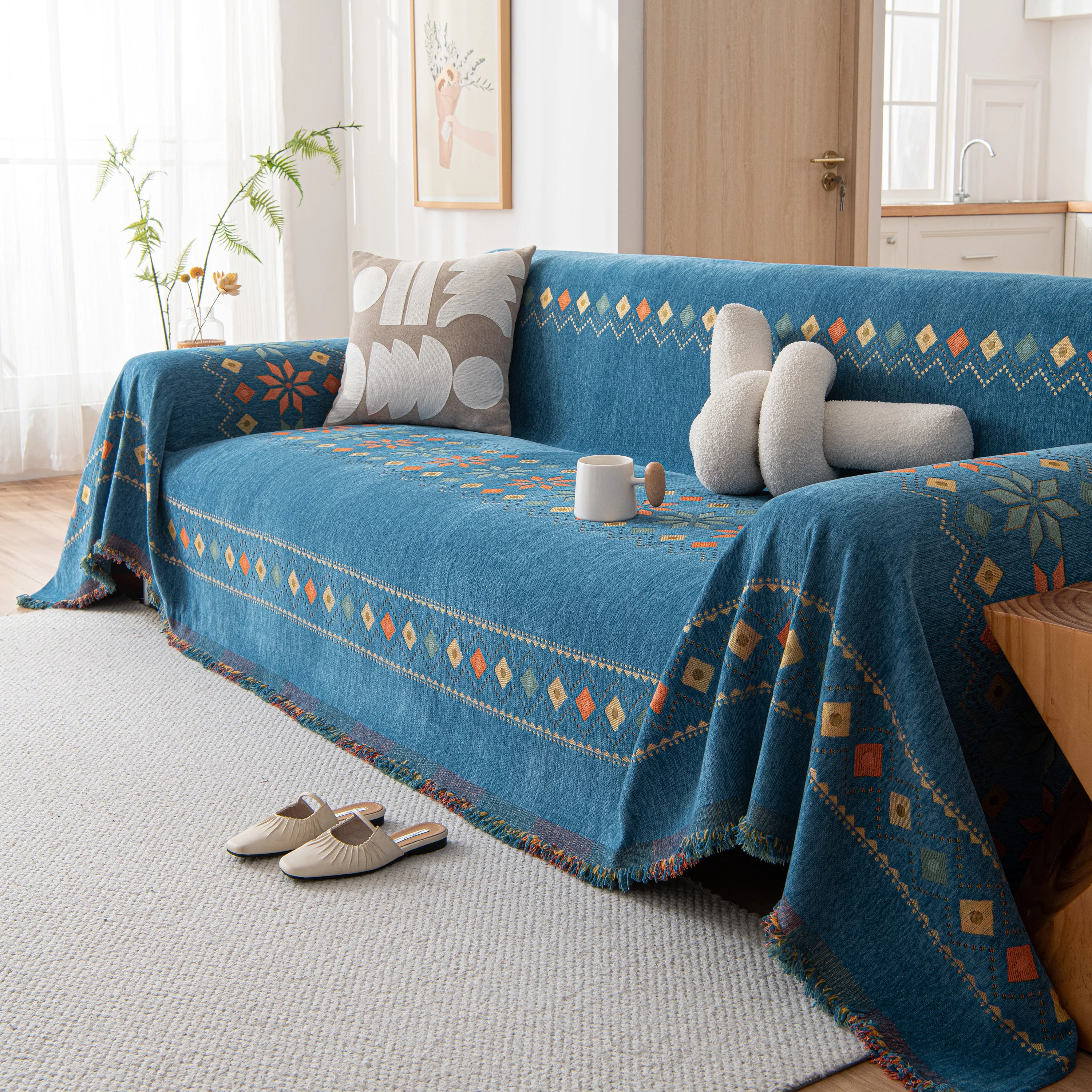 Bohemian Geometric Sofa Throw Cover, Cozy & Protective Ethnic-Inspired Couch Cover - Image 31
