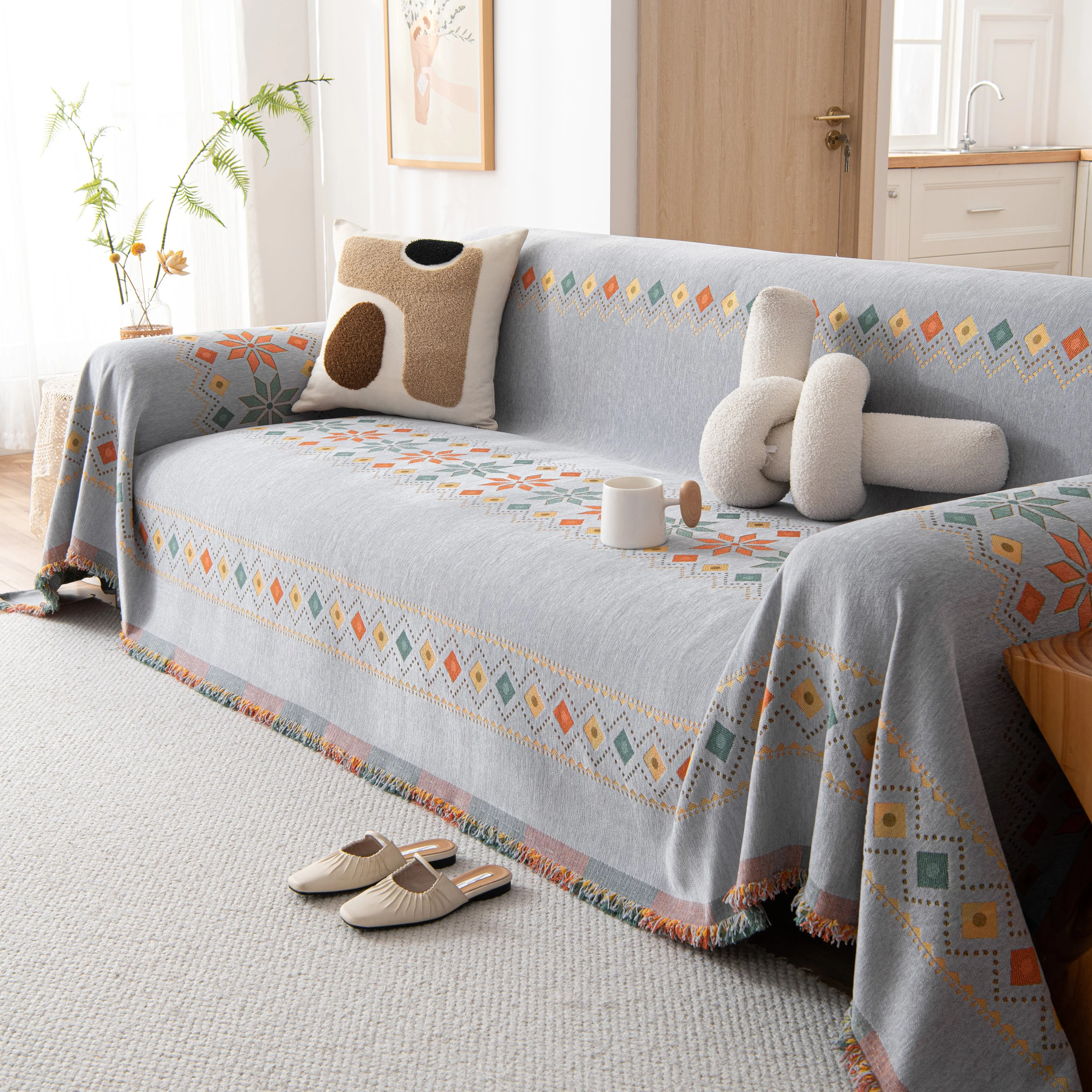 Bohemian Geometric Sofa Throw Cover, Cozy & Protective Ethnic-Inspired Couch Cover - Image 32
