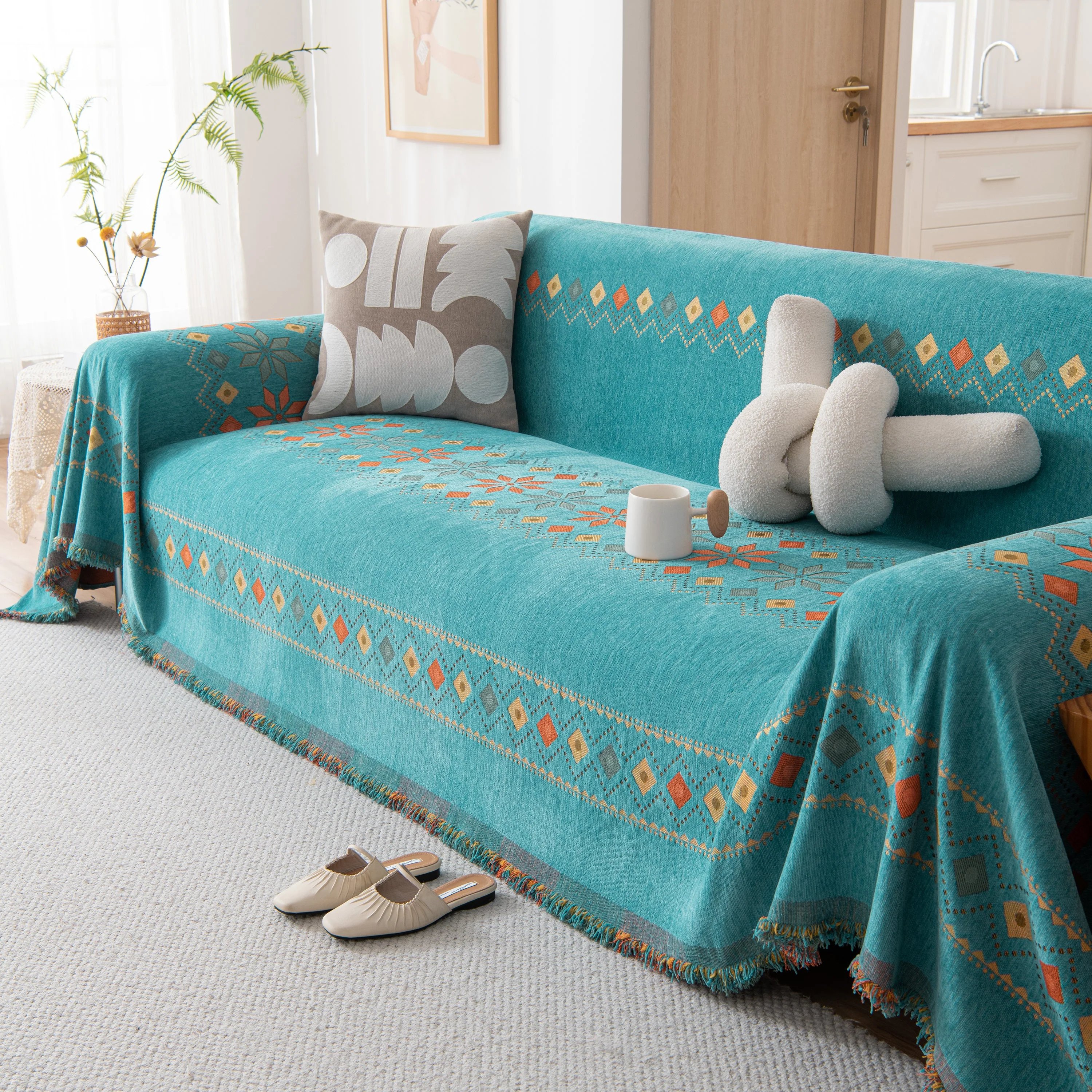Bohemian Geometric Sofa Throw Cover, Cozy & Protective Ethnic-Inspired Couch Cover - Image 33