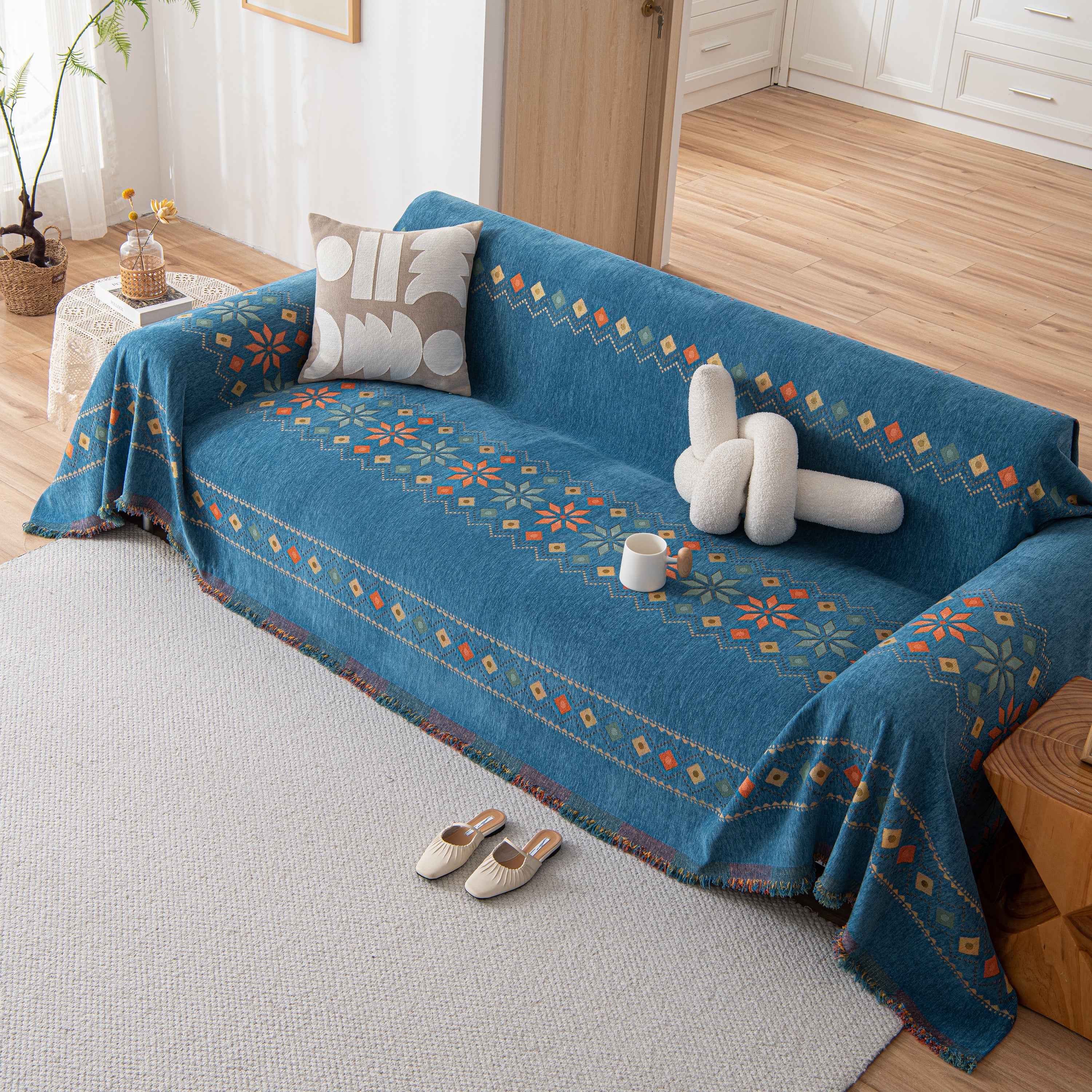 Bohemian Geometric Sofa Throw Cover, Cozy & Protective Ethnic-Inspired Couch Cover - Image 39
