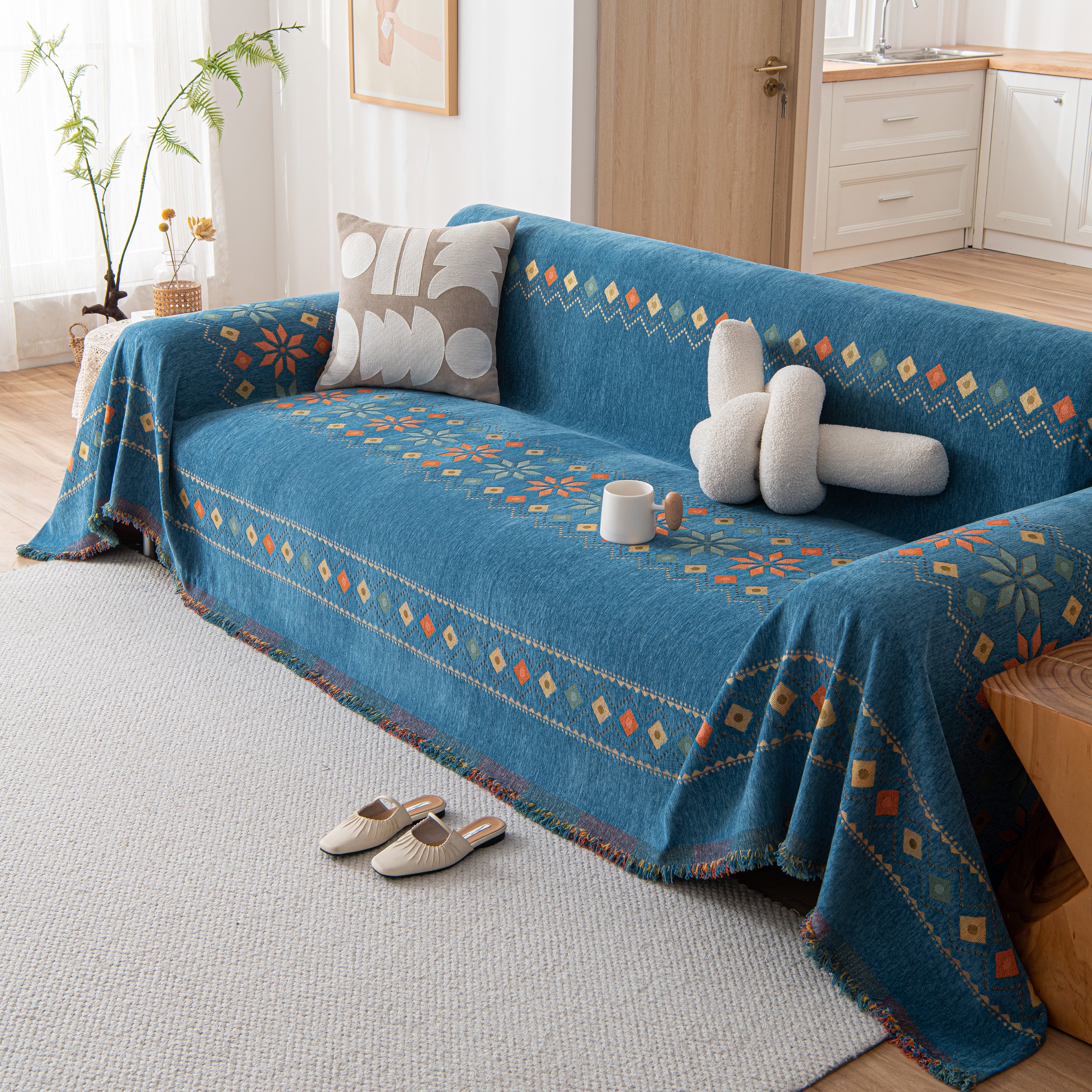 Bohemian Geometric Sofa Throw Cover, Cozy & Protective Ethnic-Inspired Couch Cover - Image 40