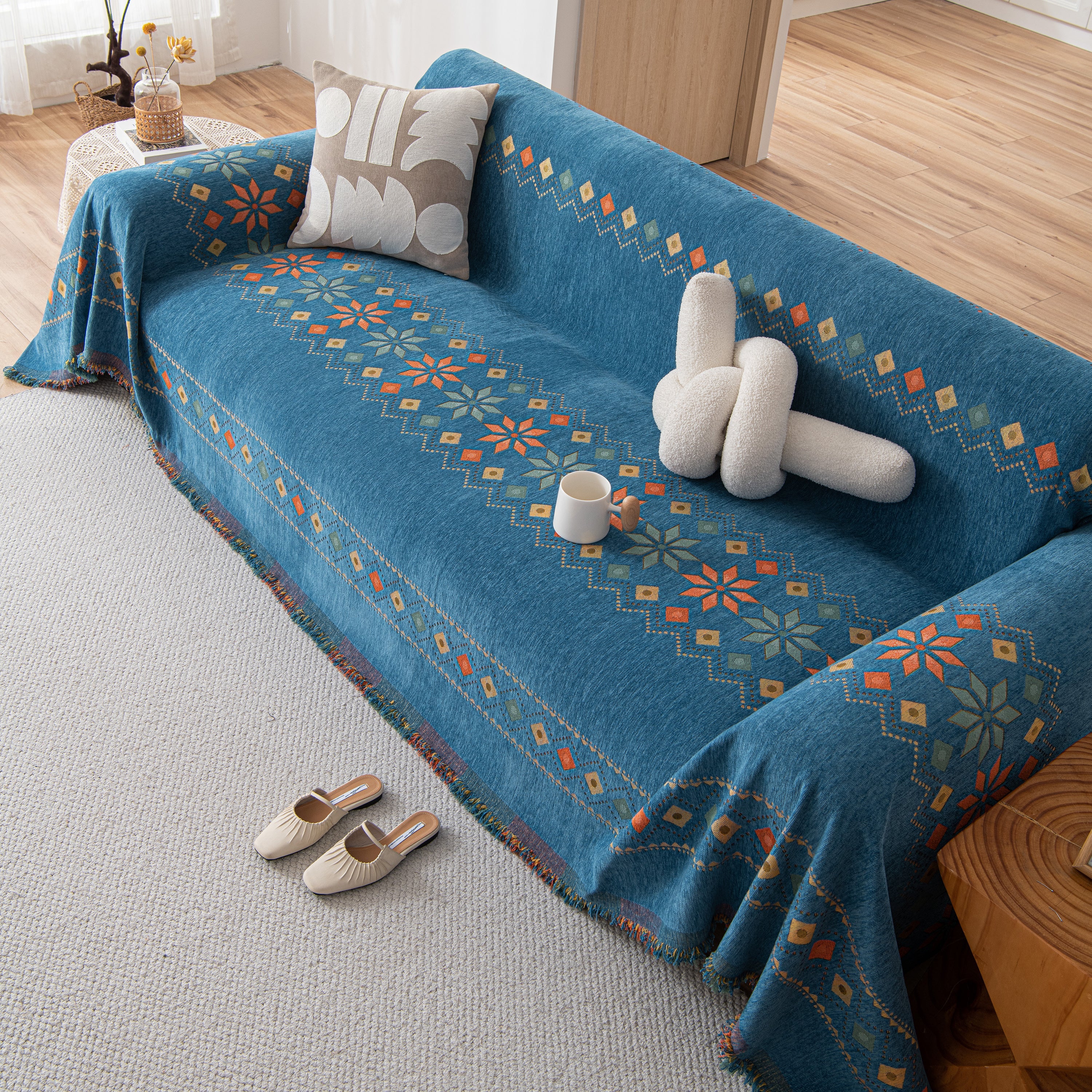 Bohemian Geometric Sofa Throw Cover, Cozy & Protective Ethnic-Inspired Couch Cover - Image 42