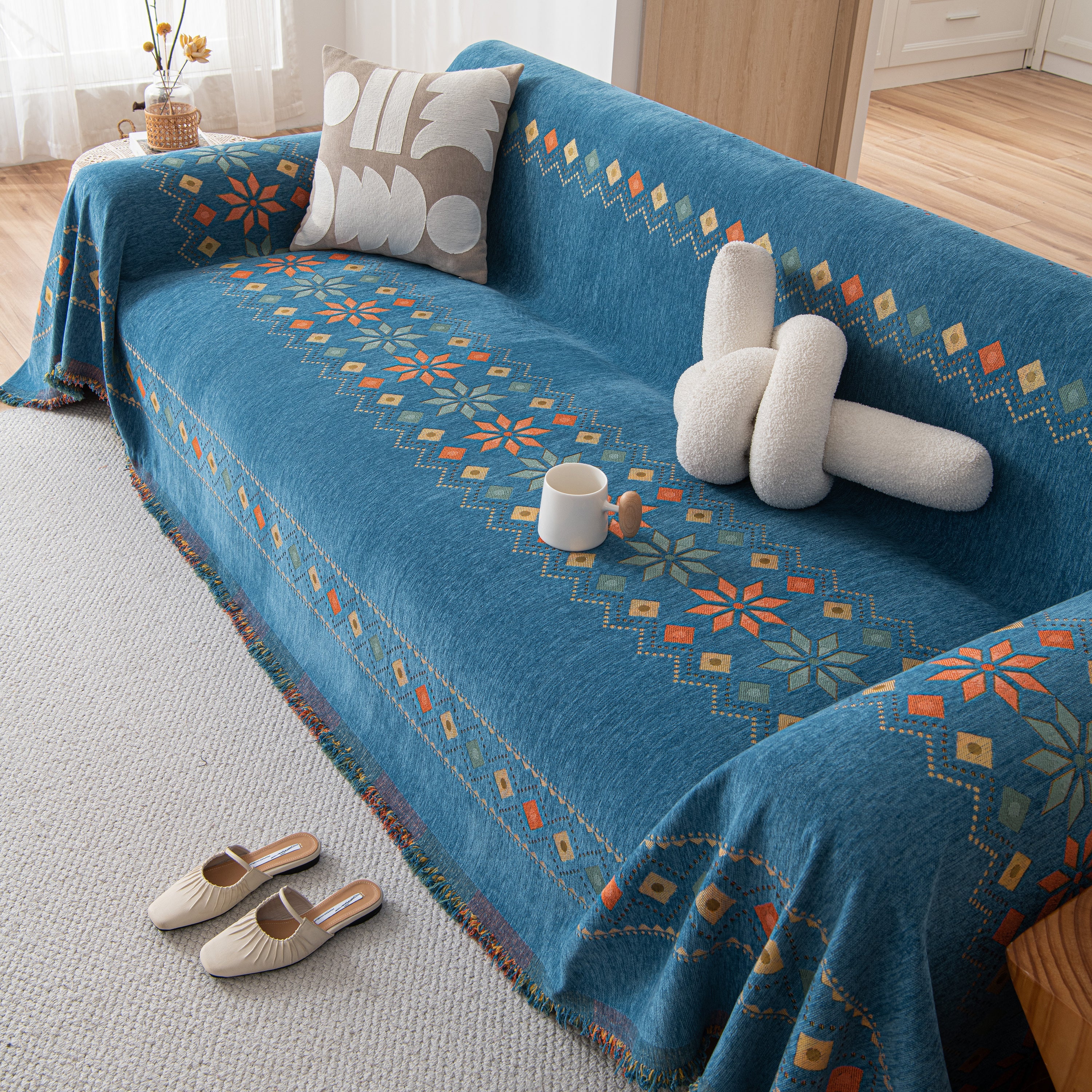 Bohemian Geometric Sofa Throw Cover, Cozy & Protective Ethnic-Inspired Couch Cover - Image 43