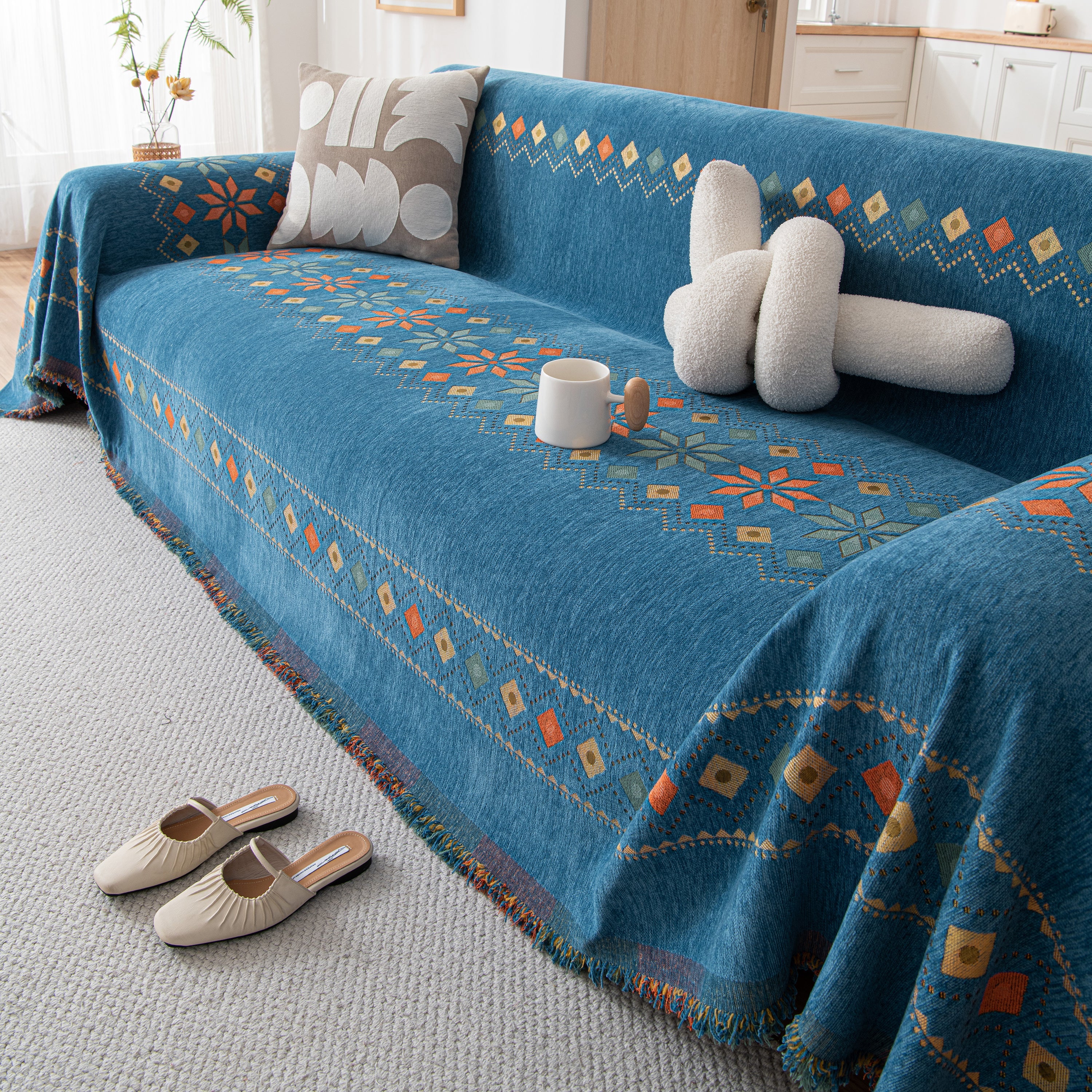 Bohemian Geometric Sofa Throw Cover, Cozy & Protective Ethnic-Inspired Couch Cover - Image 44