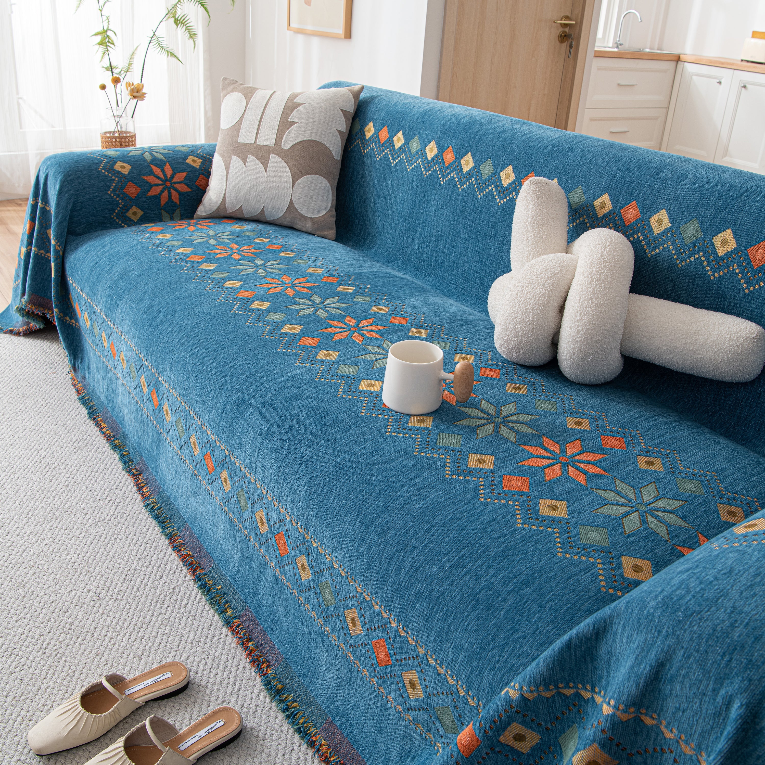 Bohemian Geometric Sofa Throw Cover, Cozy & Protective Ethnic-Inspired Couch Cover - Image 45